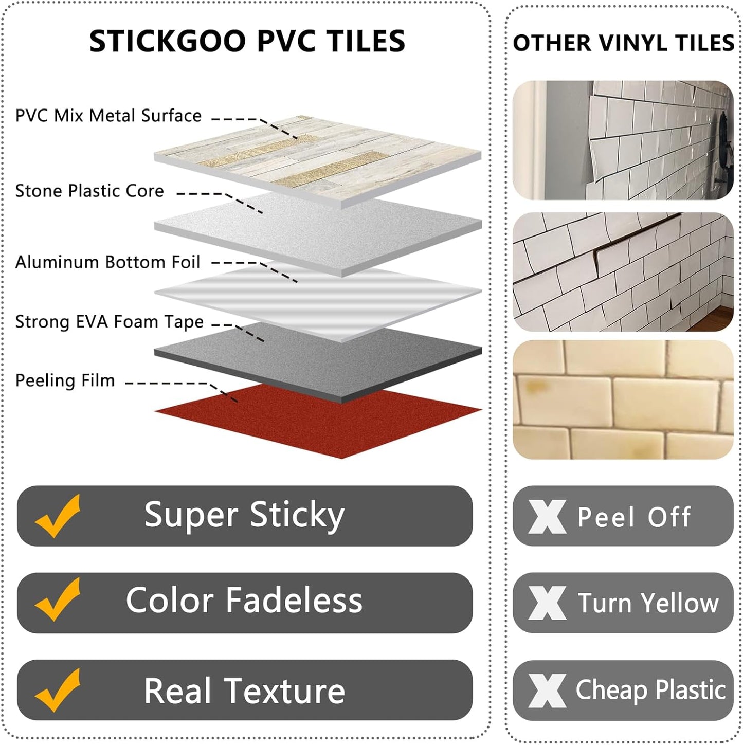 20 Sheets Peel and Stick Backsplash Tile / Sunny Beige + Metal Gold / Set of 20