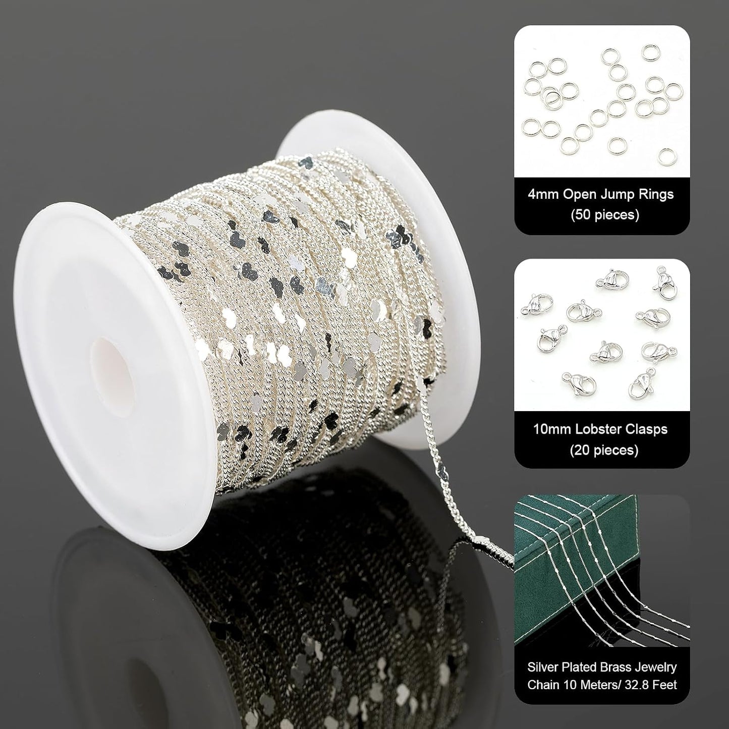 10 Meters Silver Chains for Jewelry Making / Silver Heart