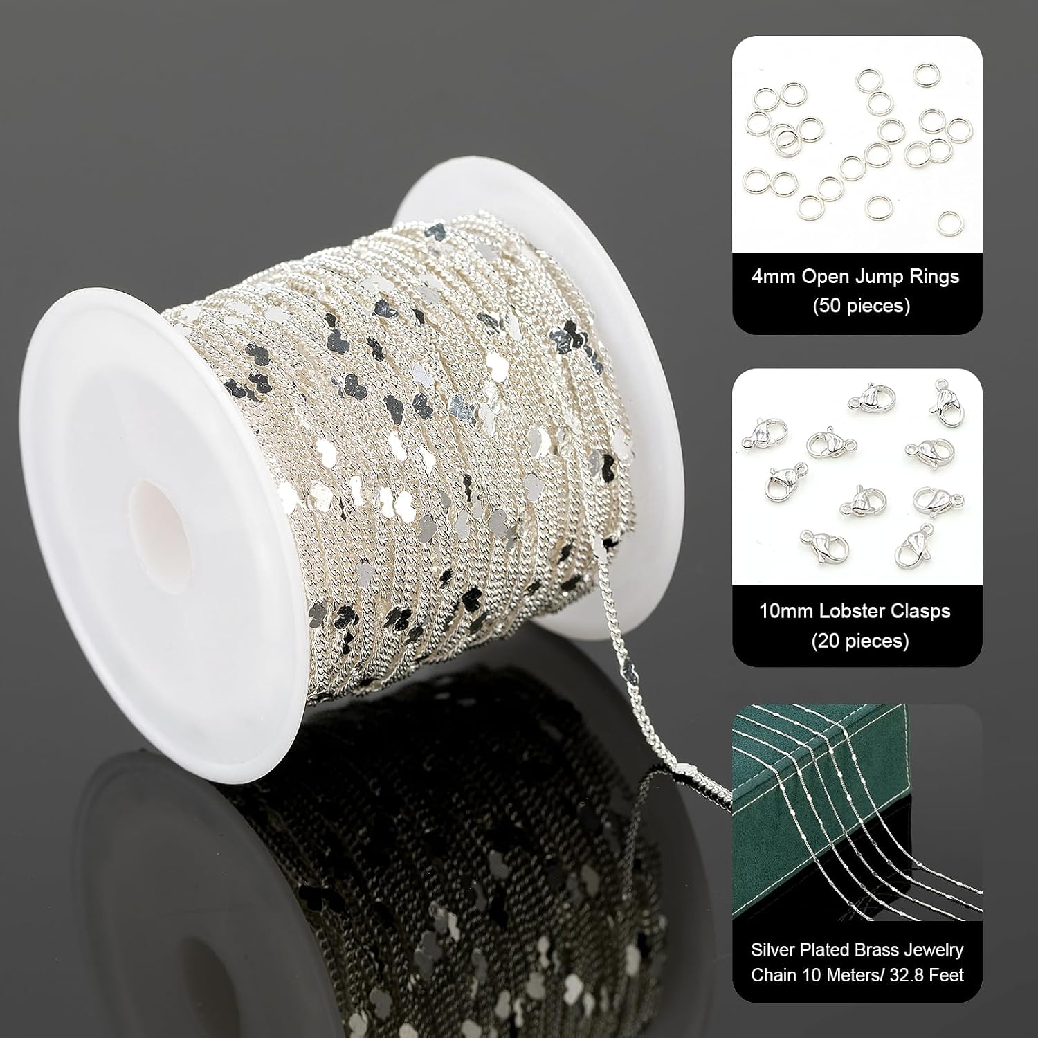 10 Meters Silver Chains for Jewelry Making / Silver Heart