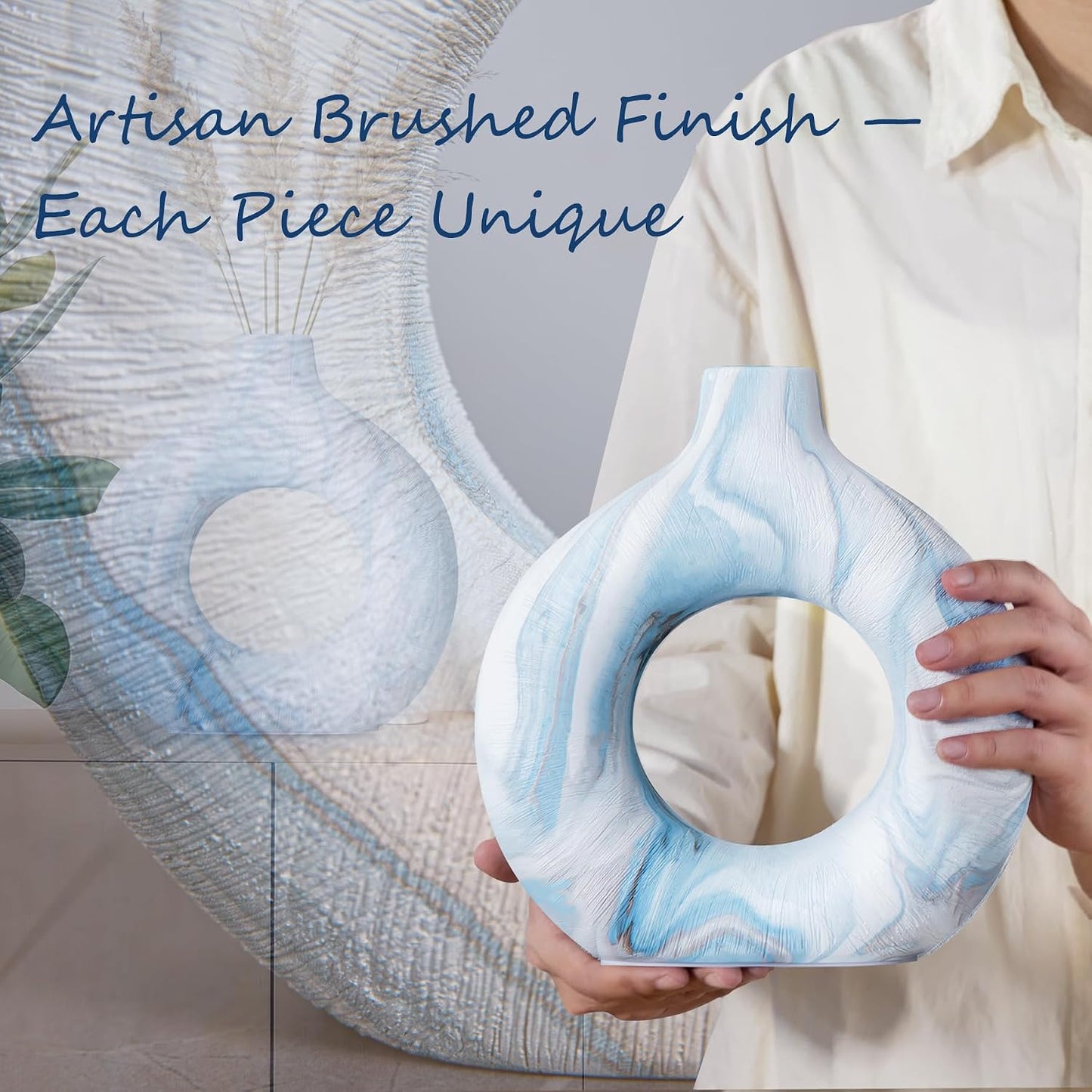 Ceramic Donut Vase / Blue Ocean 01 / Set of 2