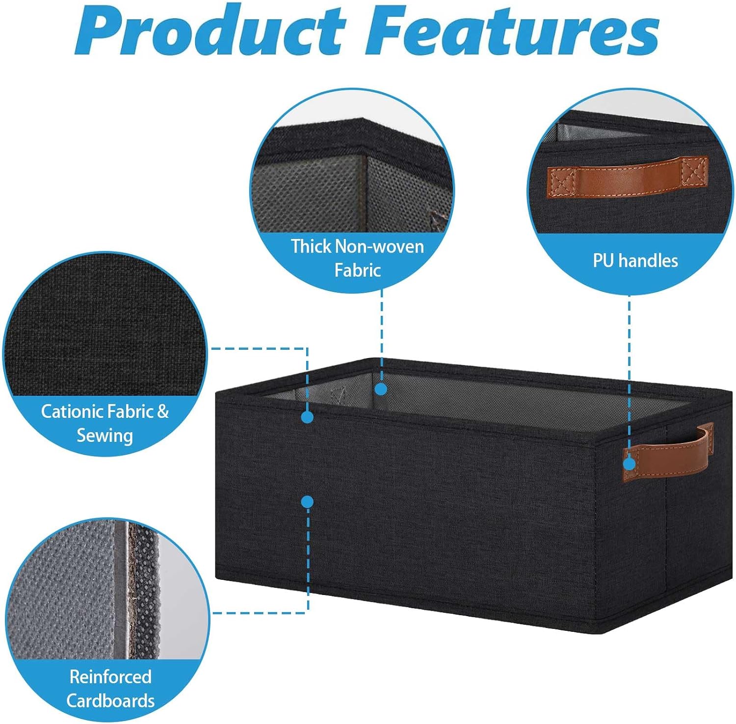 Storage Basket / Fabric Storage Bins / 11.8 x 7.87 x 5.11 / Small / Black / Set of 6