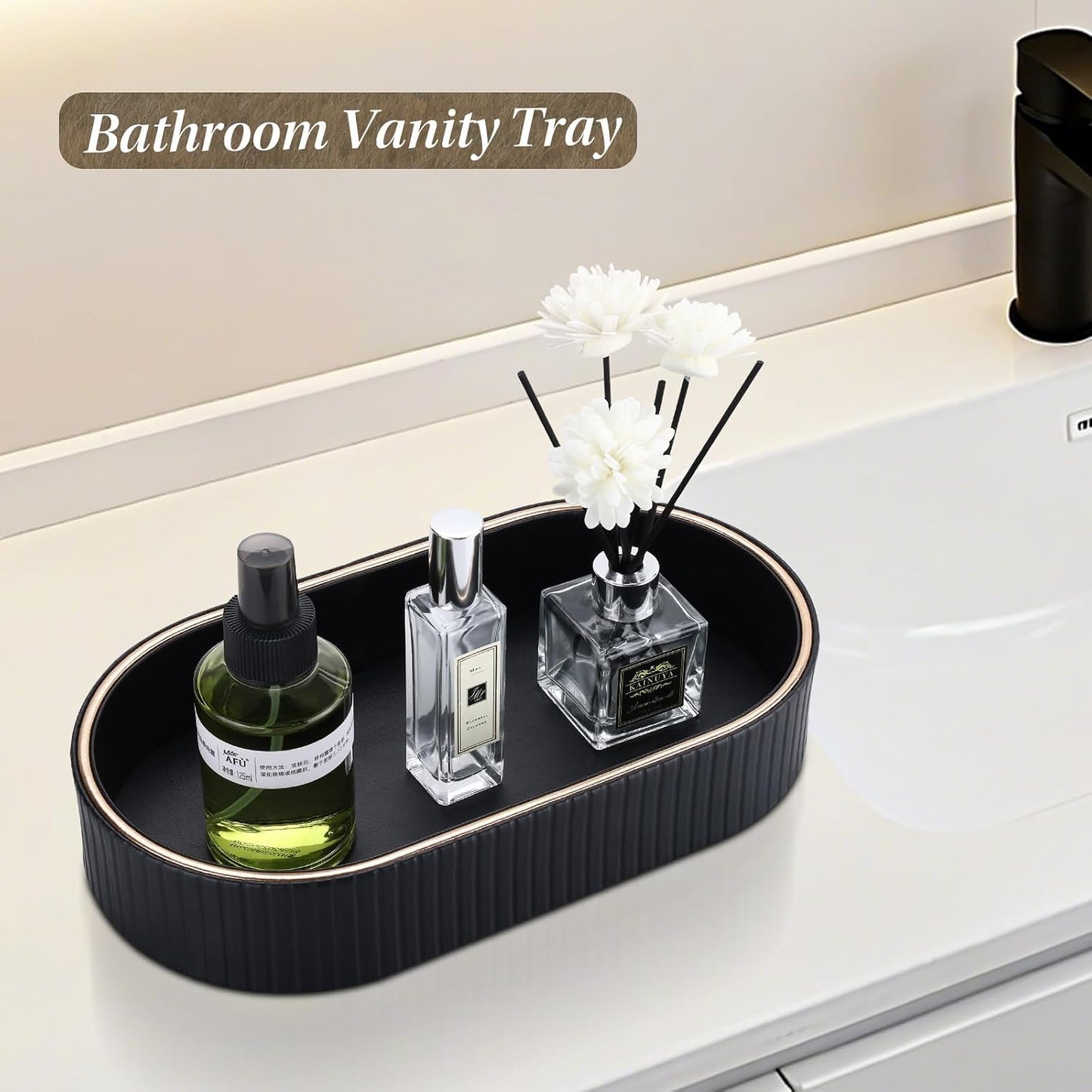 PU Leather Valet Tray Nightstand Organizer / Black