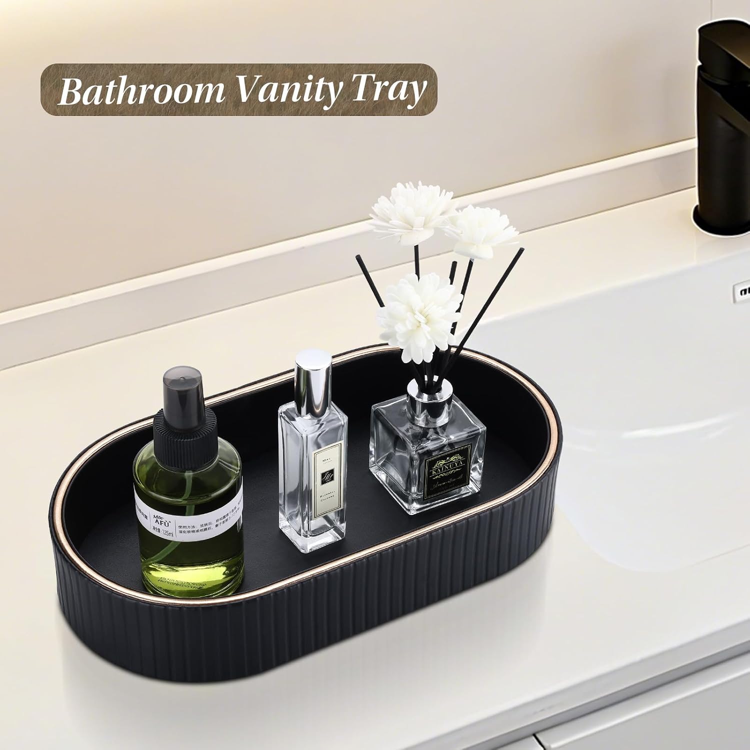 PU Leather Valet Tray Nightstand Organizer / Black