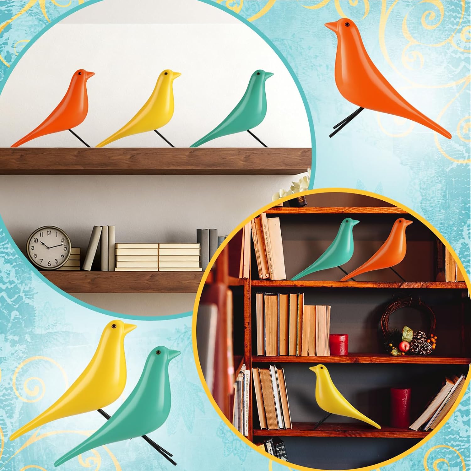 Mid Century Modern Decor Medieval Table Decor Large Ceramic Birds / Old School / Orange / Set of 3