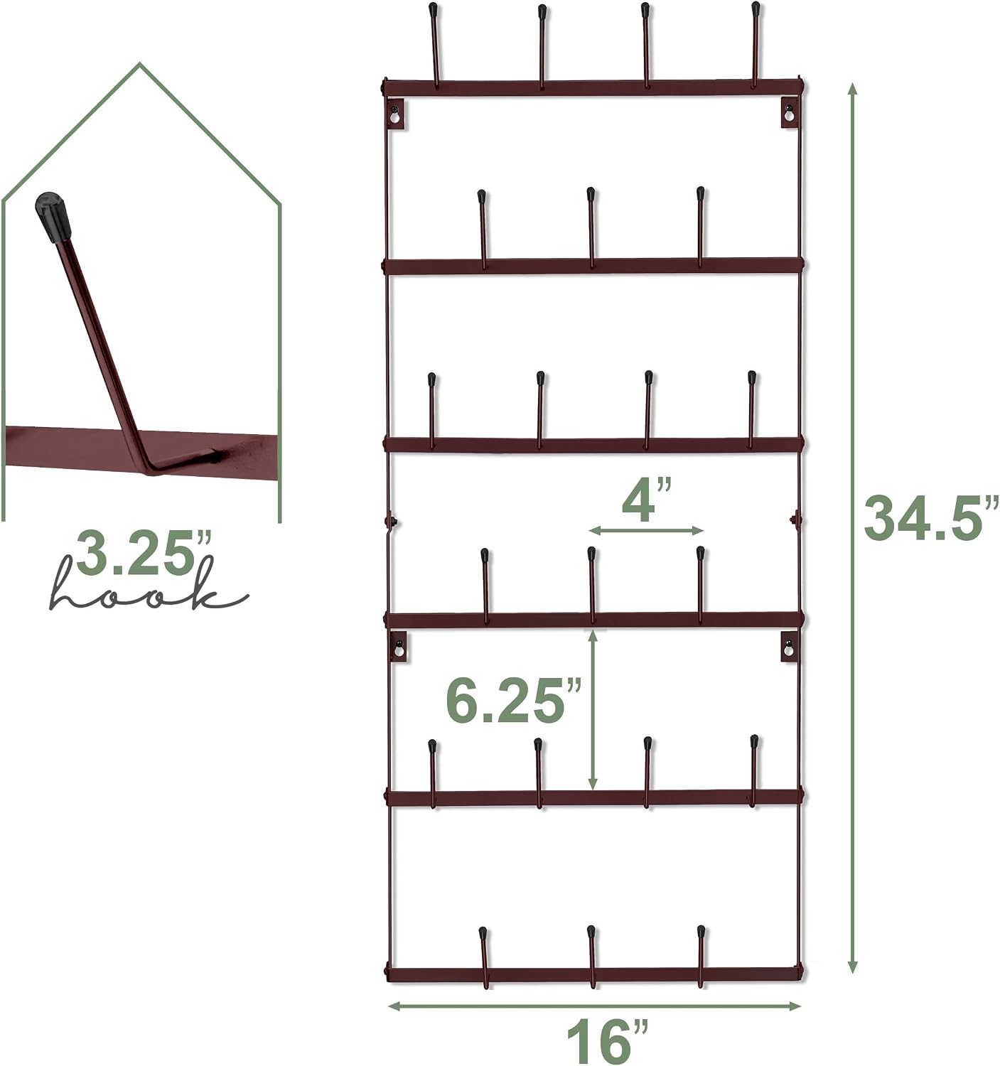 Sorbus Wall Mug Rack, Coffee Mug Display for Coffee Station (Small, Brown) | Rustic six-tier metal holder with hooks