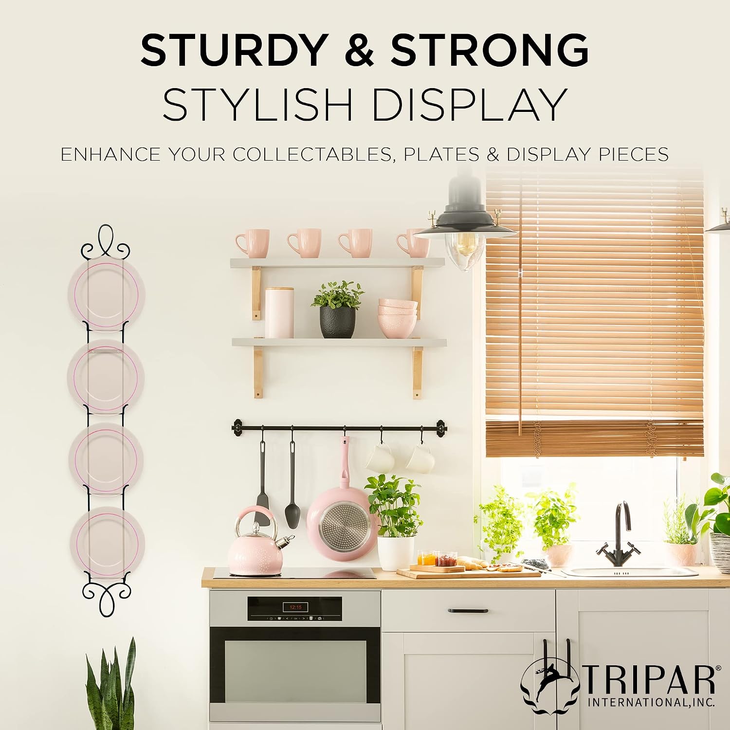 TRIPAR Augusta 4 Tier Vertical Black Plate Rack for Collectible Plates, Plaques, Dishes, & China