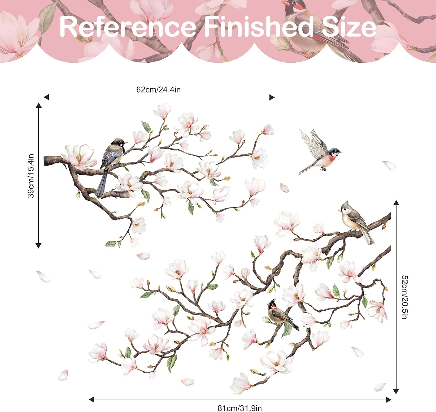 White Magnolia Tree Wall Decals / White Light Pink