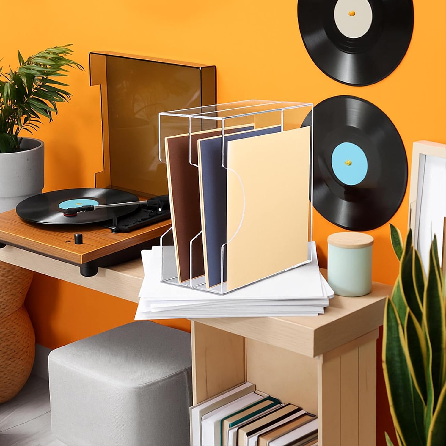 CroBlissful Acrylic Vinyl Record Holder Clear Acrylic Vinyl Storage Double Grid Crate Album Storage Holds up to 35-40