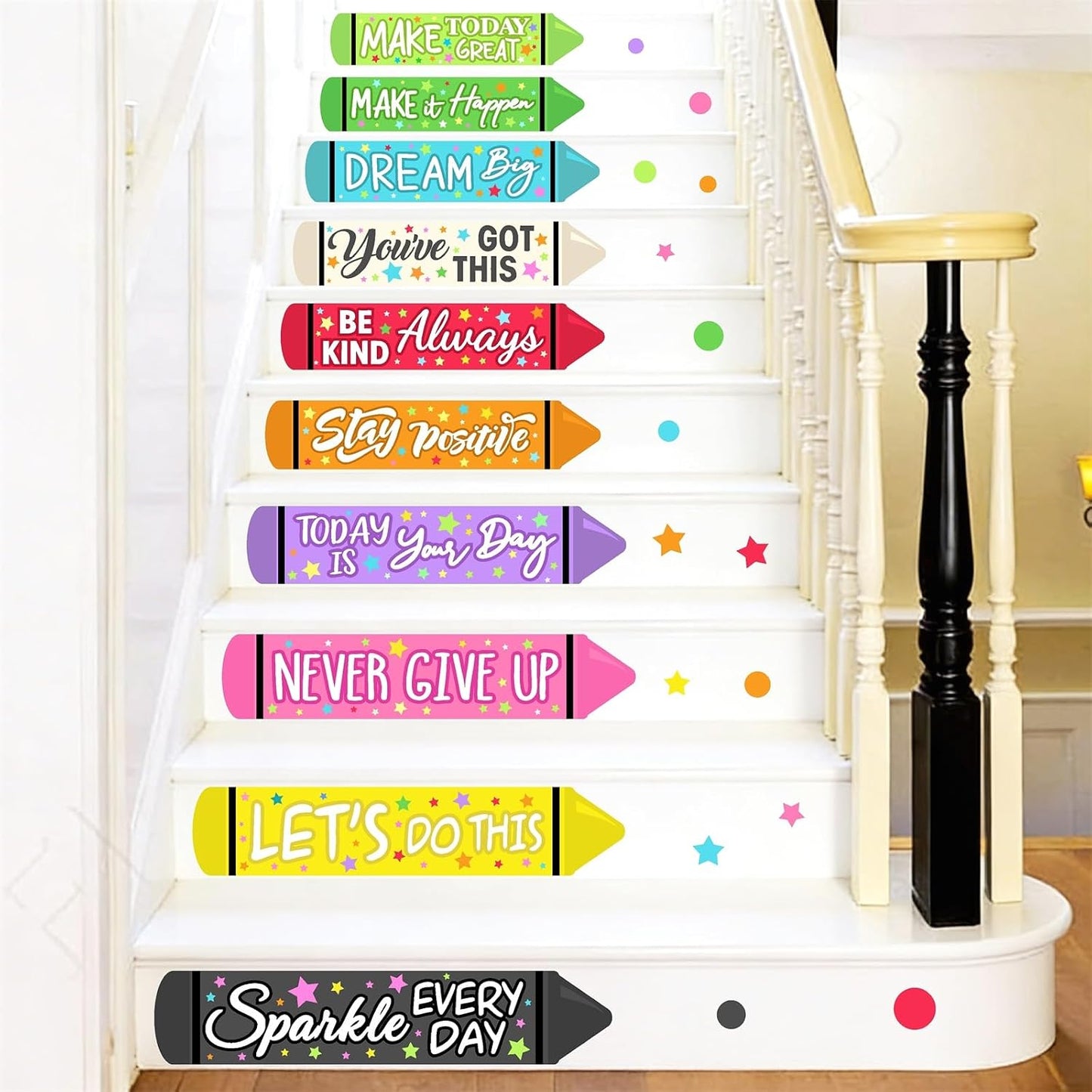Colorful Inspirational Quotes Wall Decals Motivational Stair Stickers for Kids Peel / Red Green