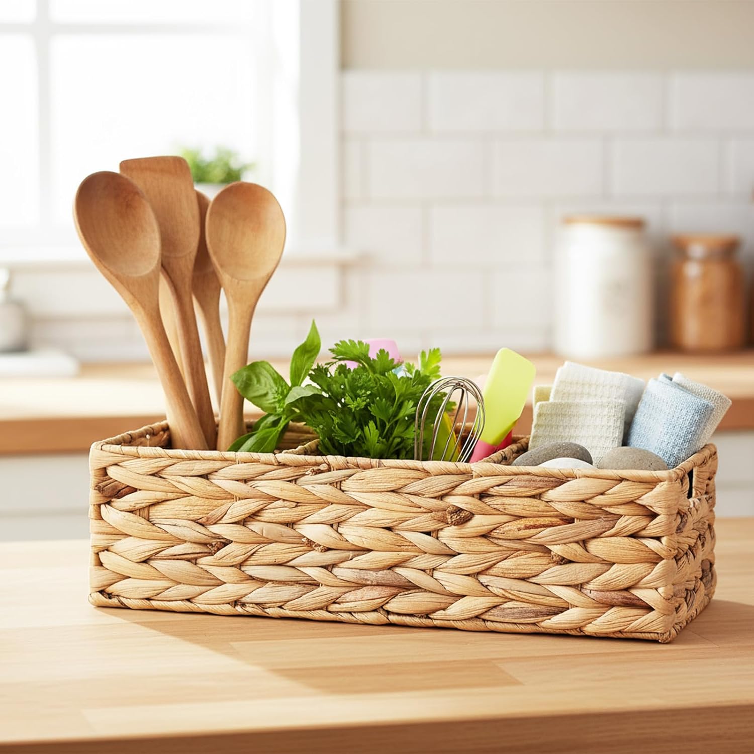 3-Section Wicker Baskets Water Hyacinth Storage Bin Bedroom Decor Basket Toilet Paper / Set of 2