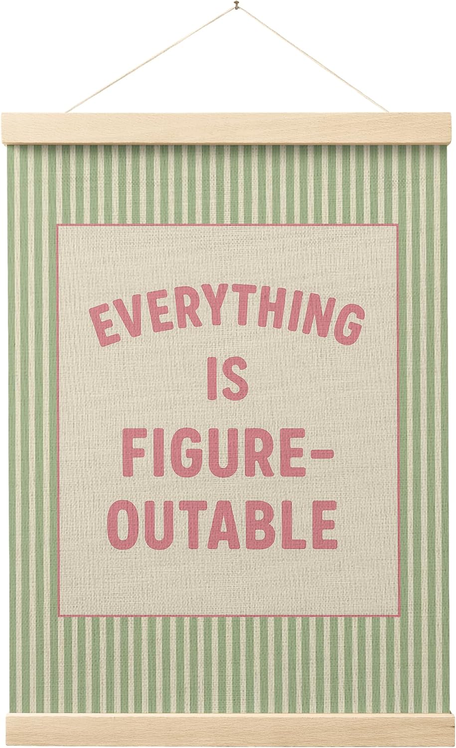 FGFK Everything Is Figureoutable Positive Affirmations Wall Art Poster Hanger Frame, Preppy Pink and Green