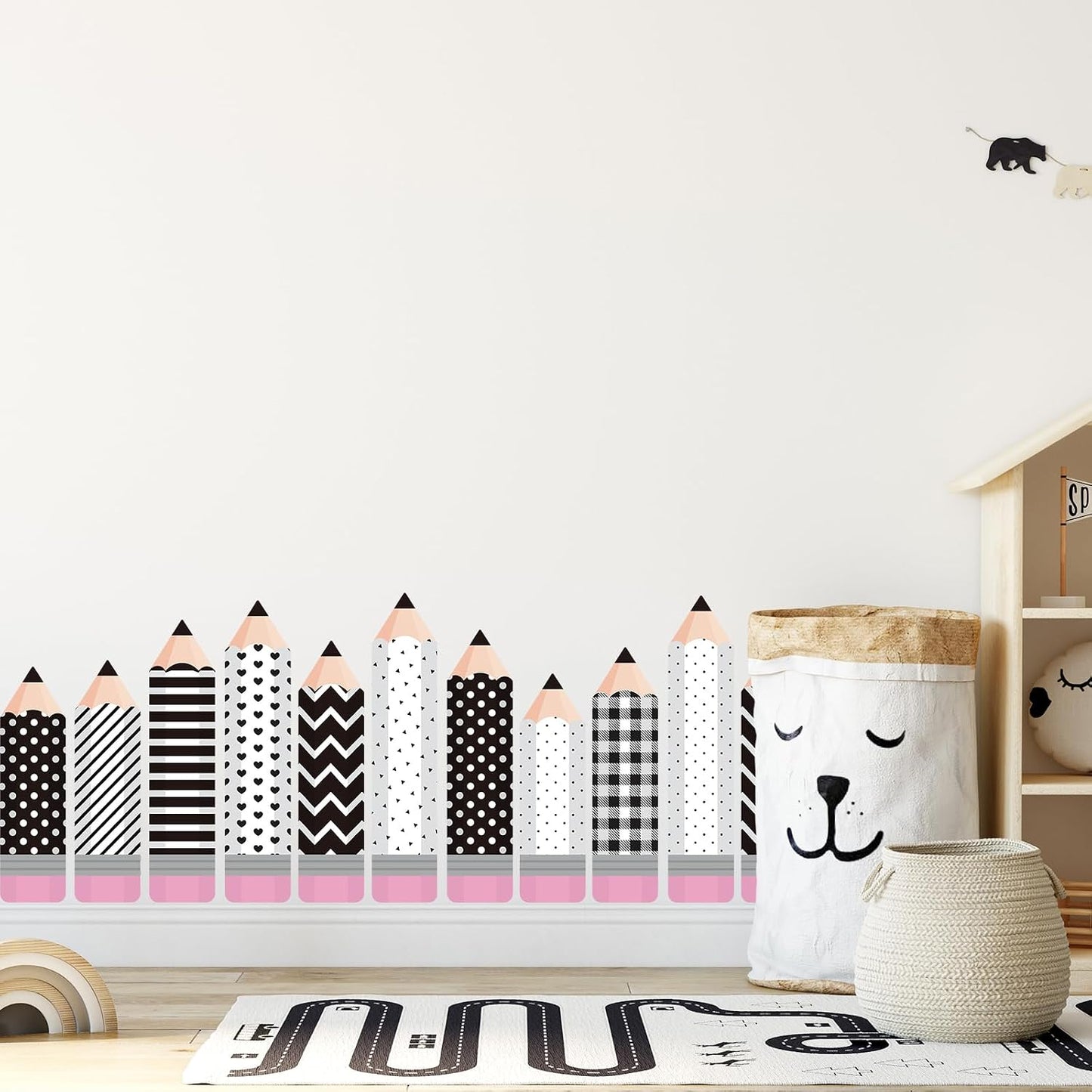 8 Sheet Wall Decals Minimalist Pencil Peel and Stick Wall Decals Self Adhesive / Black White Pencil