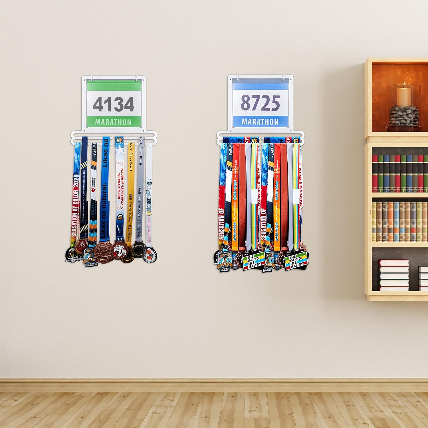 Race Medal and Bib Display Medal Hanger Running Bib Holder Wall Mounted Hanging Rack Stands Gifts for Runners