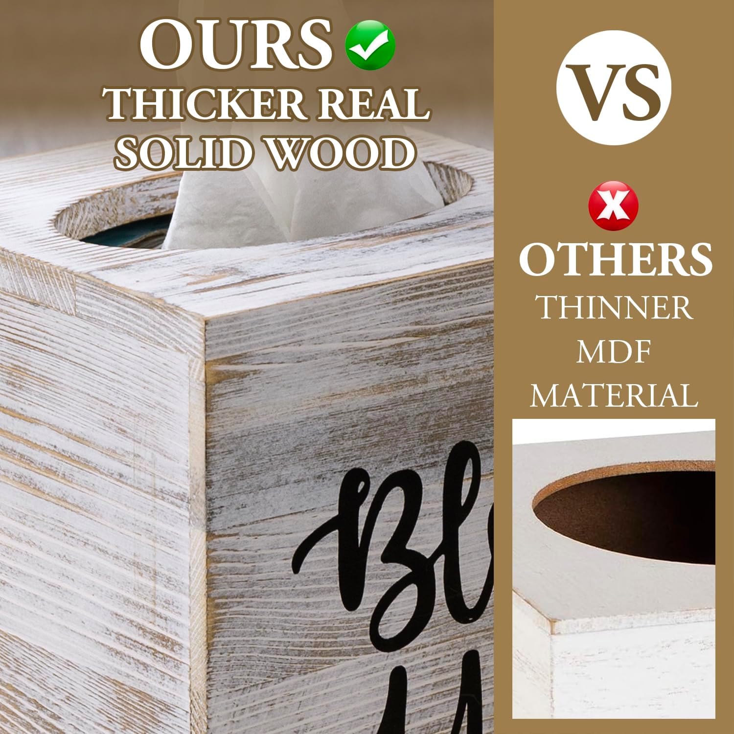 Washed Solid Wood Square Tissue Box Cover Holder Decorative Tissue Dispenser / Whitewashed / White