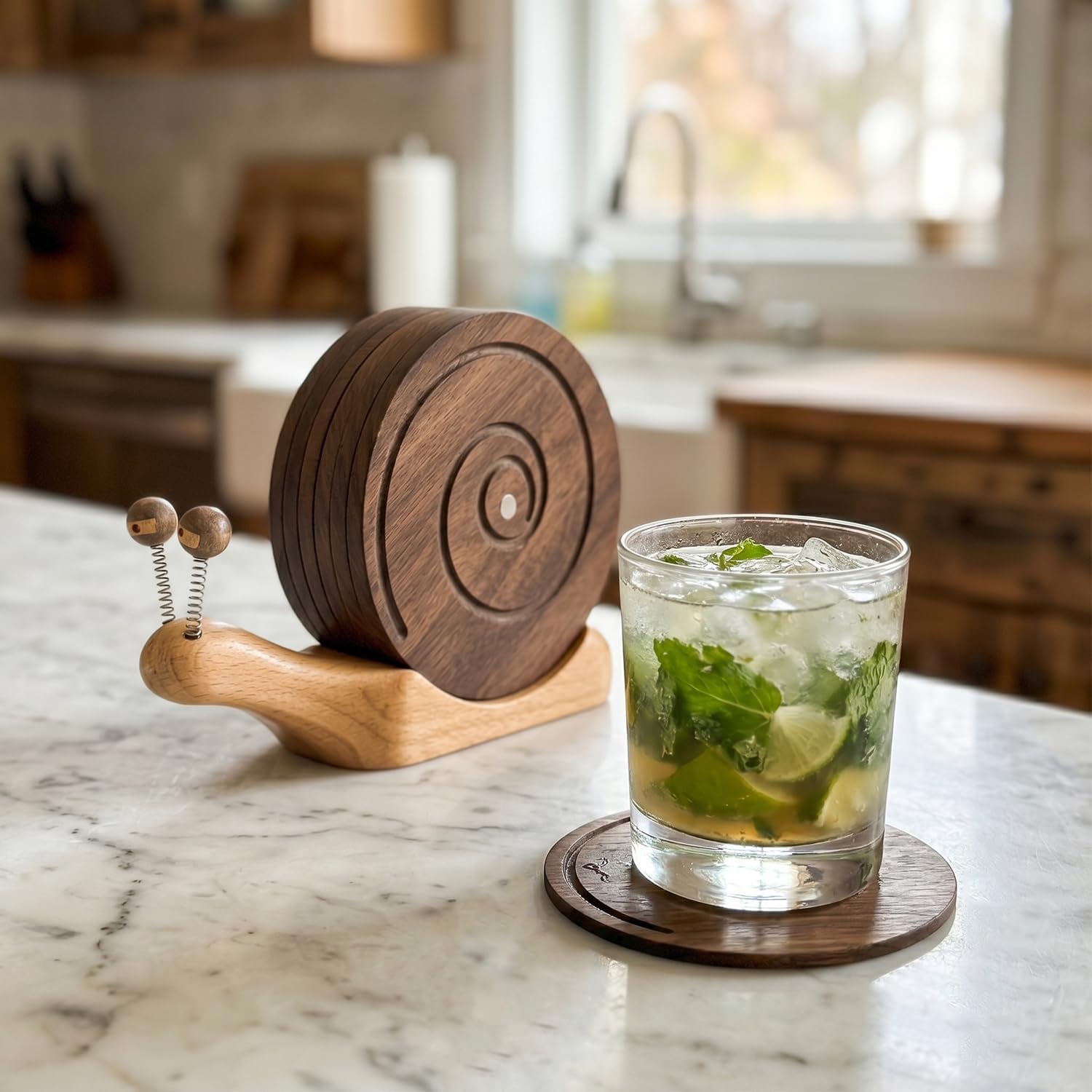 Magnetic & Holder / Snail Wooden Coaster Set