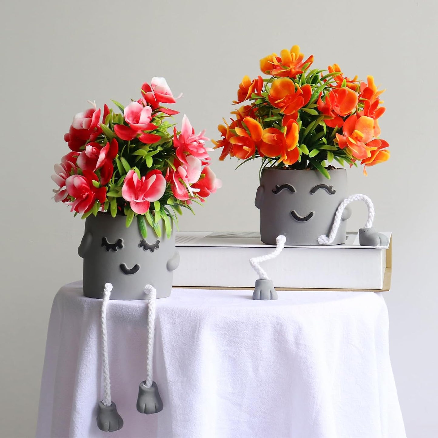 Artifical Plants Fake Flowers in Cement Pots Bathroom Shelf Small Plants / Set Plants/ A / Set of 2
