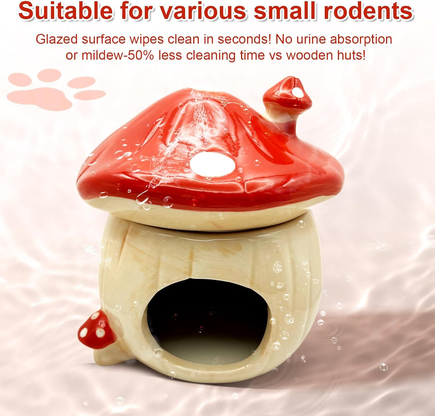 Stand / Mushroom Ceramic Hamster Hideout / Red
