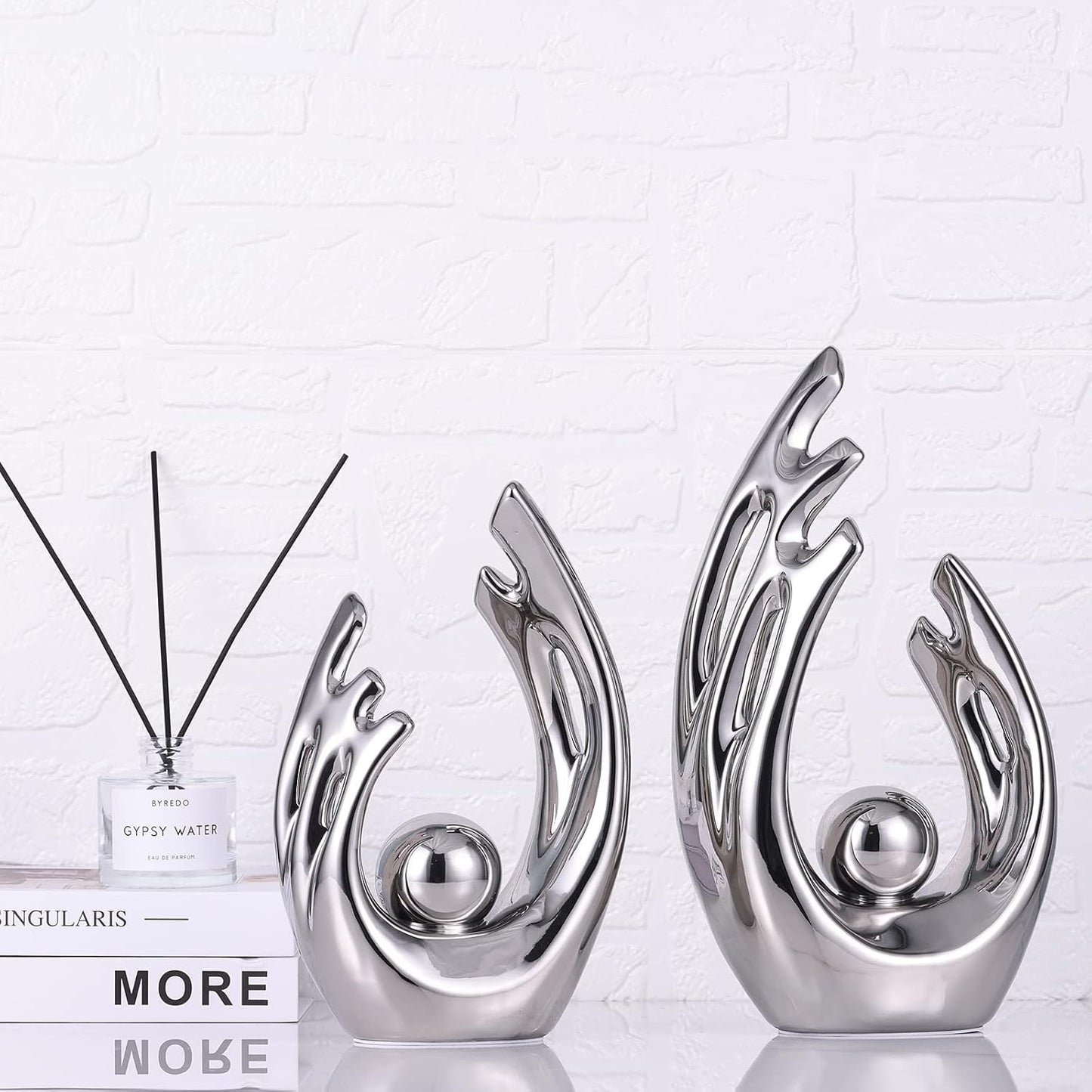 Abstract Art Ceramic Statue / Silver / Small
