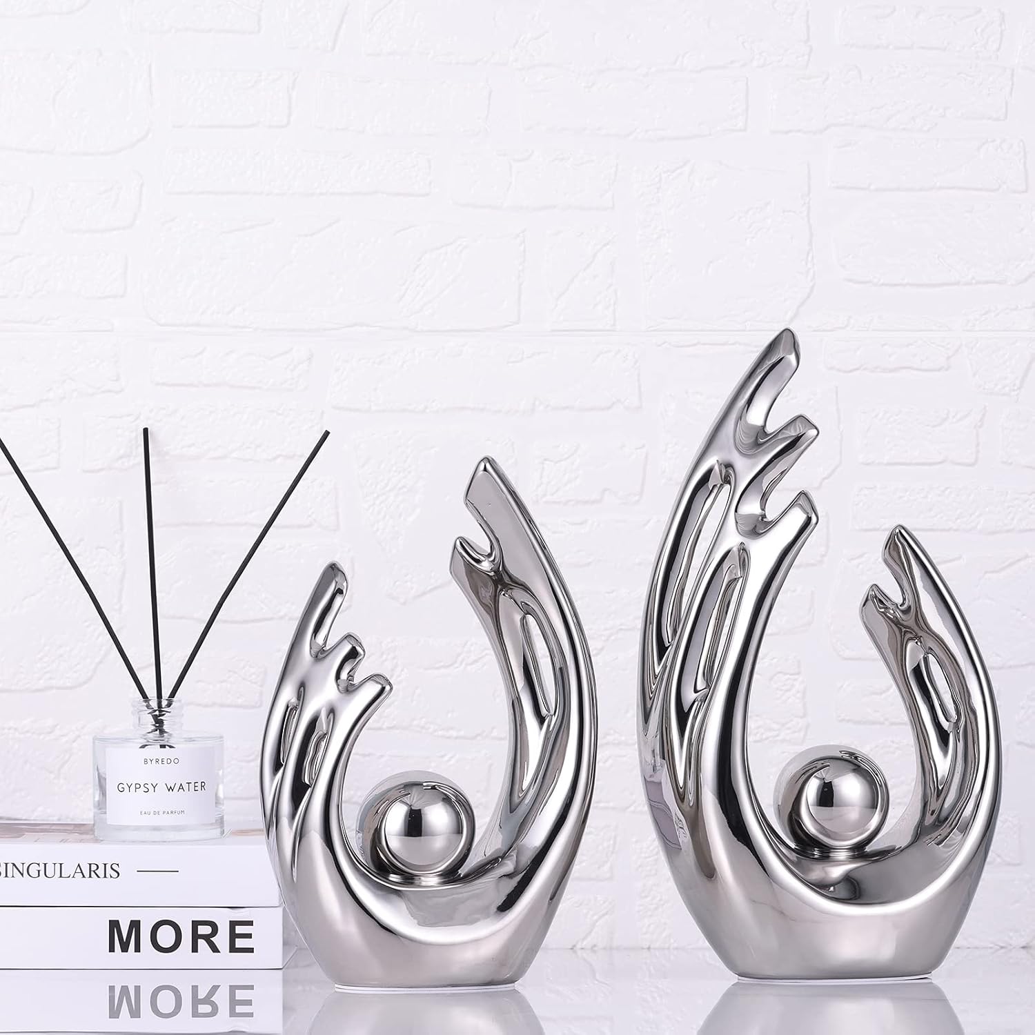 Abstract Art Ceramic Statue / Silver / Small