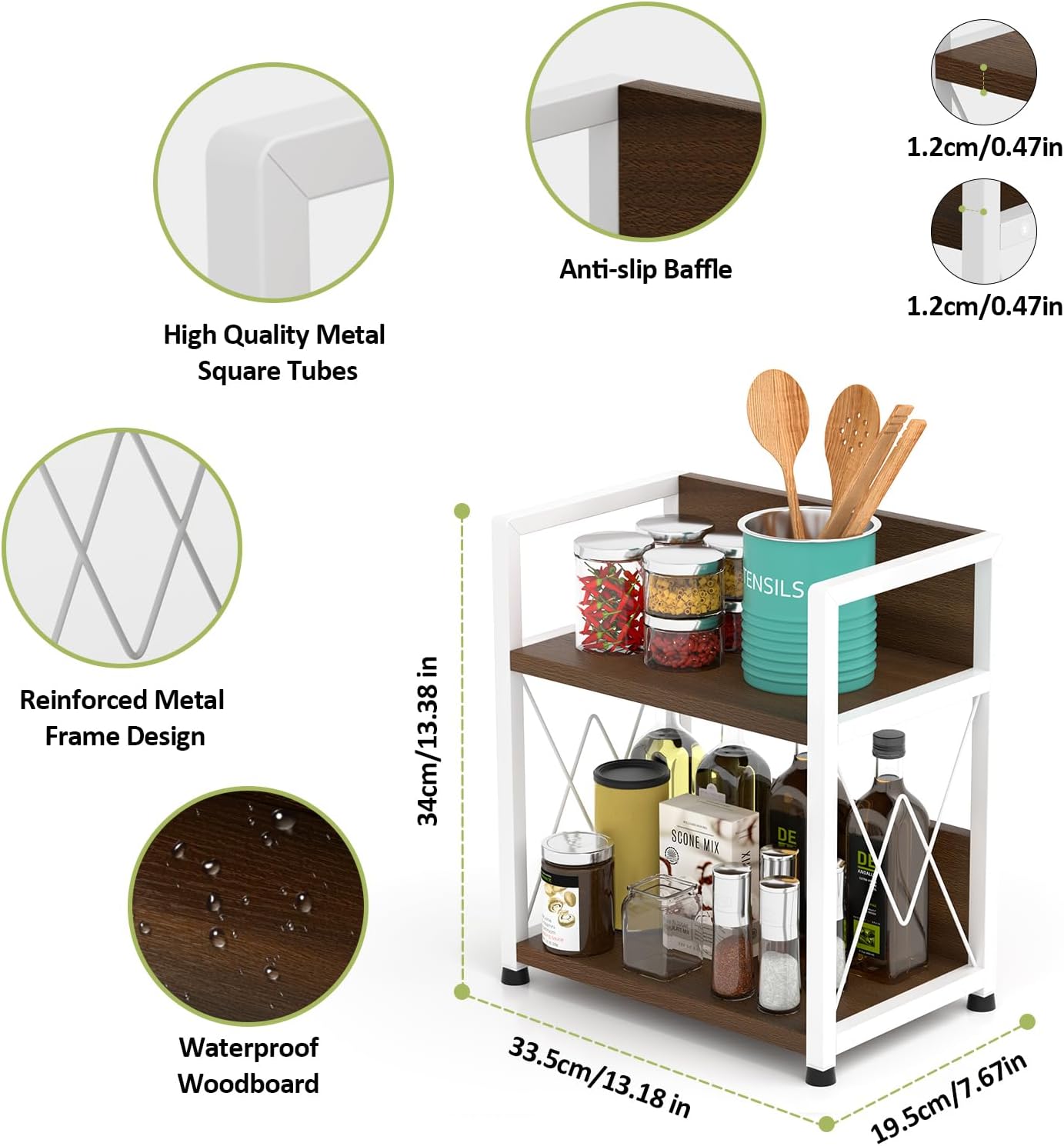 Aduanbang Coffee Bar Accessories Organizer, 2 Tier Wooden Kitchen Counter Shelf, Coffee Organizer Station for