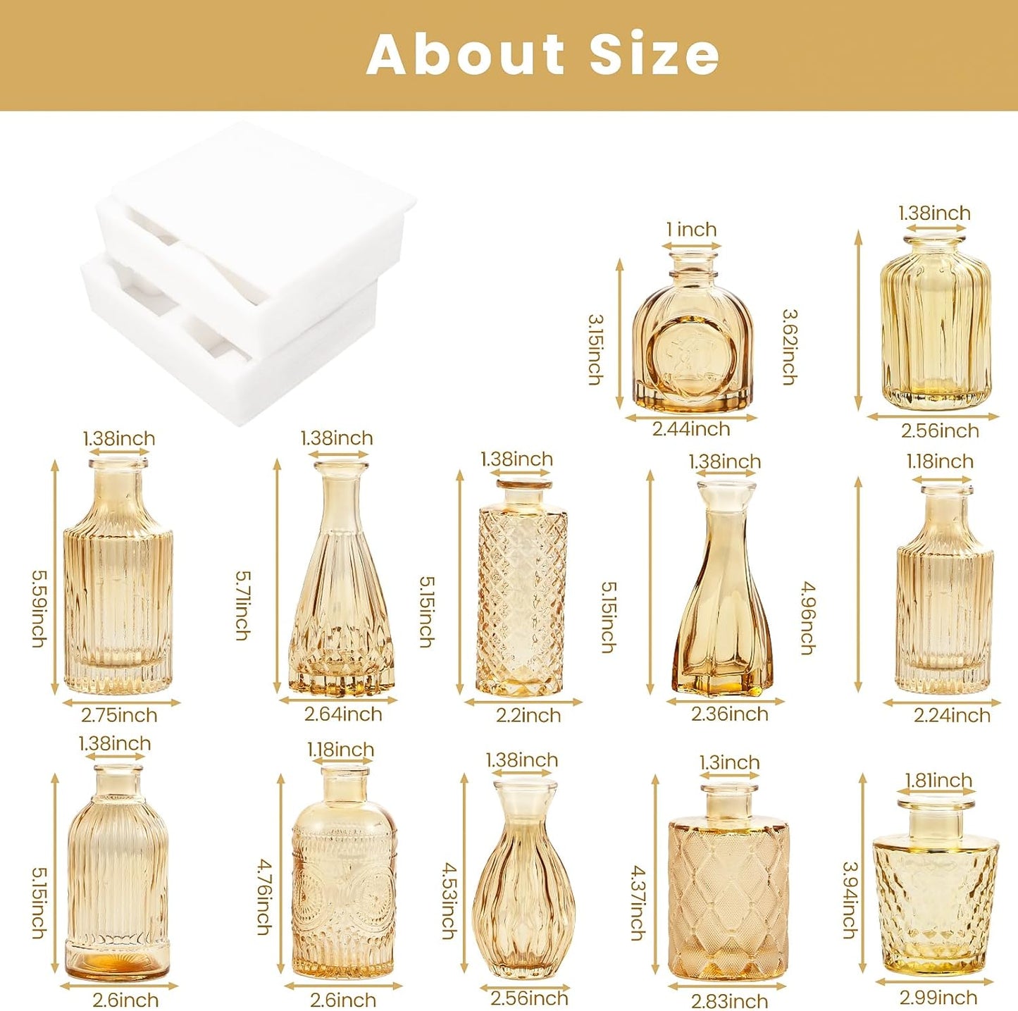 Glass Bud Vases / Amber / Gold / Set of 12
