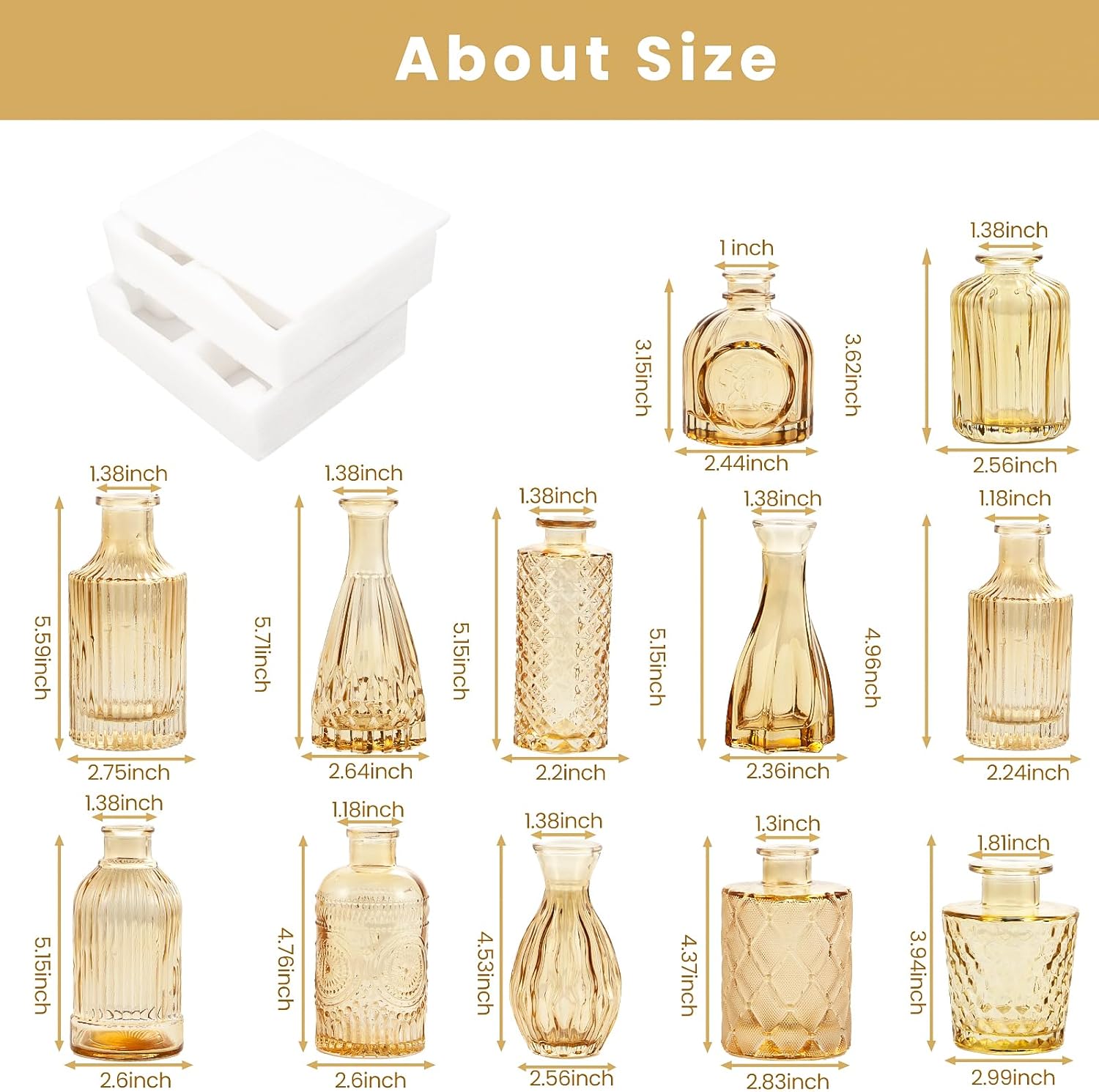 Glass Bud Vases / Amber / Gold / Set of 12