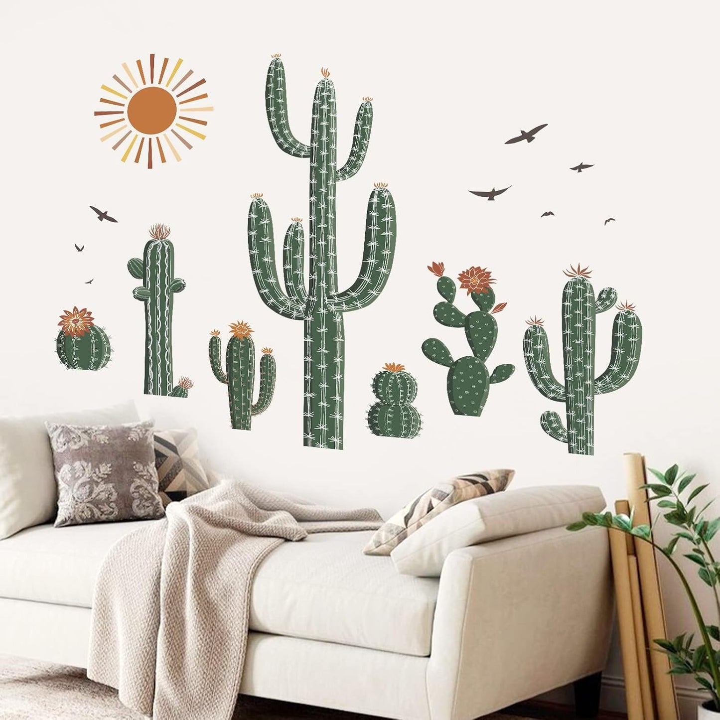 Boho Cactus Wall Stickers Tropical Cacti Plants Peel and Stick Wall Art Decals / Green