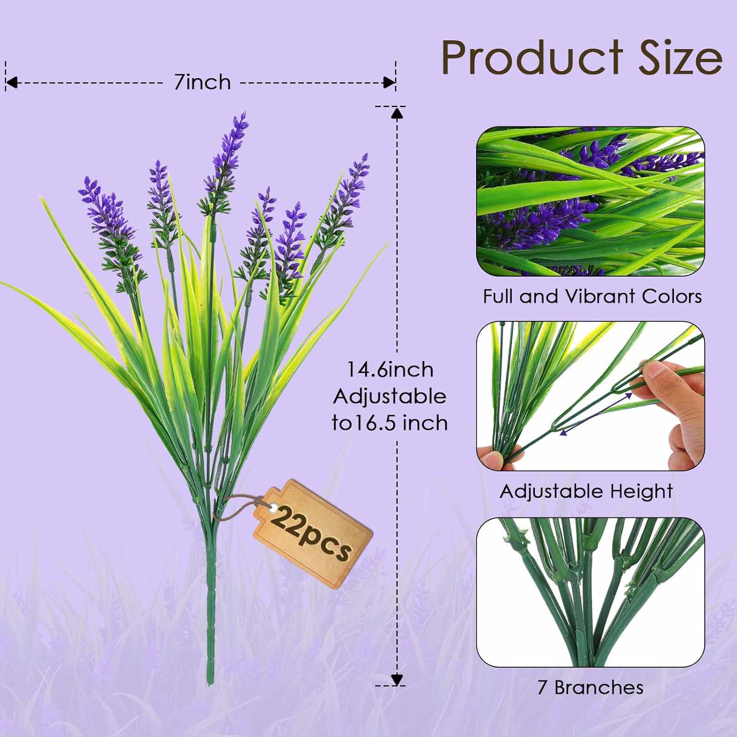 Artificial Outdoor Flowers UV Resistant Lavender Fake Greenery Plants Grass / Purple / Set of 22
