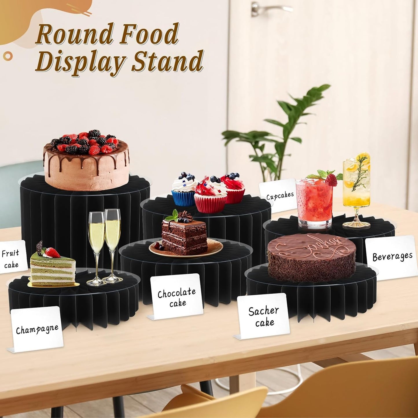 Foldable Cake Display Stands / Black / Set of 6