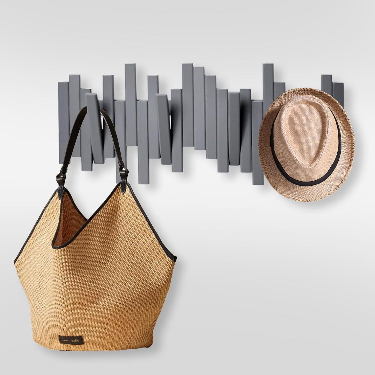 MinBoo Bamboo Multi Hook Coat Rack Modern, Unique, Space-Saving Coat Hanger with 4 Flip-Down Hooks for Hanging Scarves