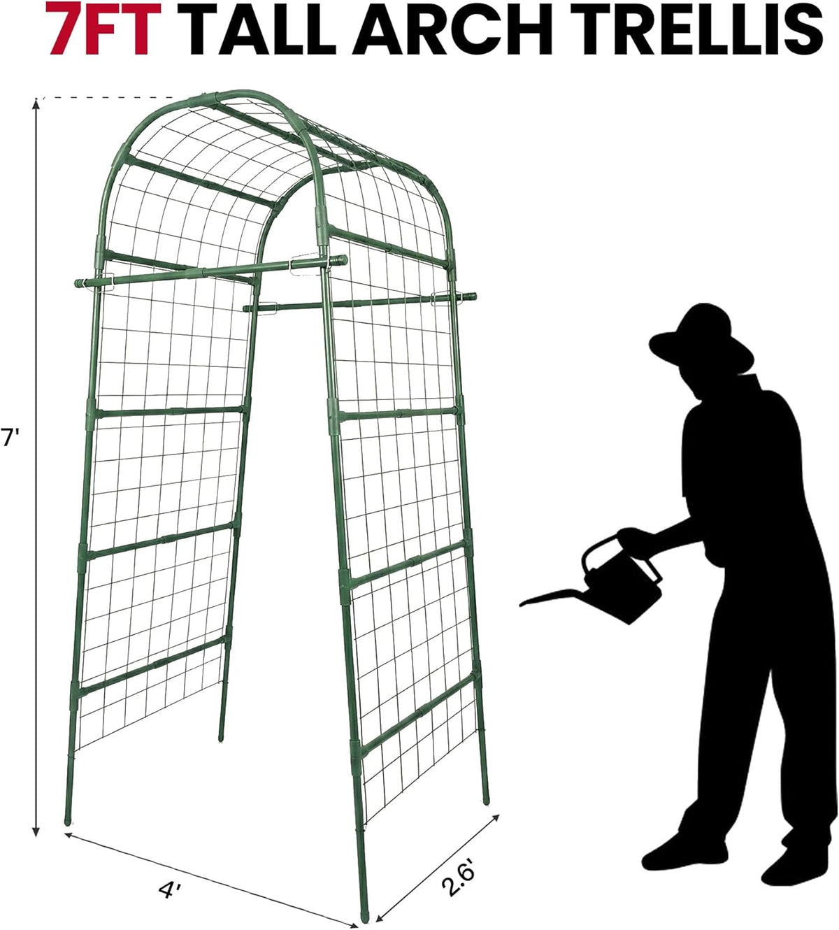 Garden Arch Trellis for Climbing Plants Outdoor, 7 Ft Tall Cucumber Trellis | Cucumber Trellis for Raised Bed, Metal