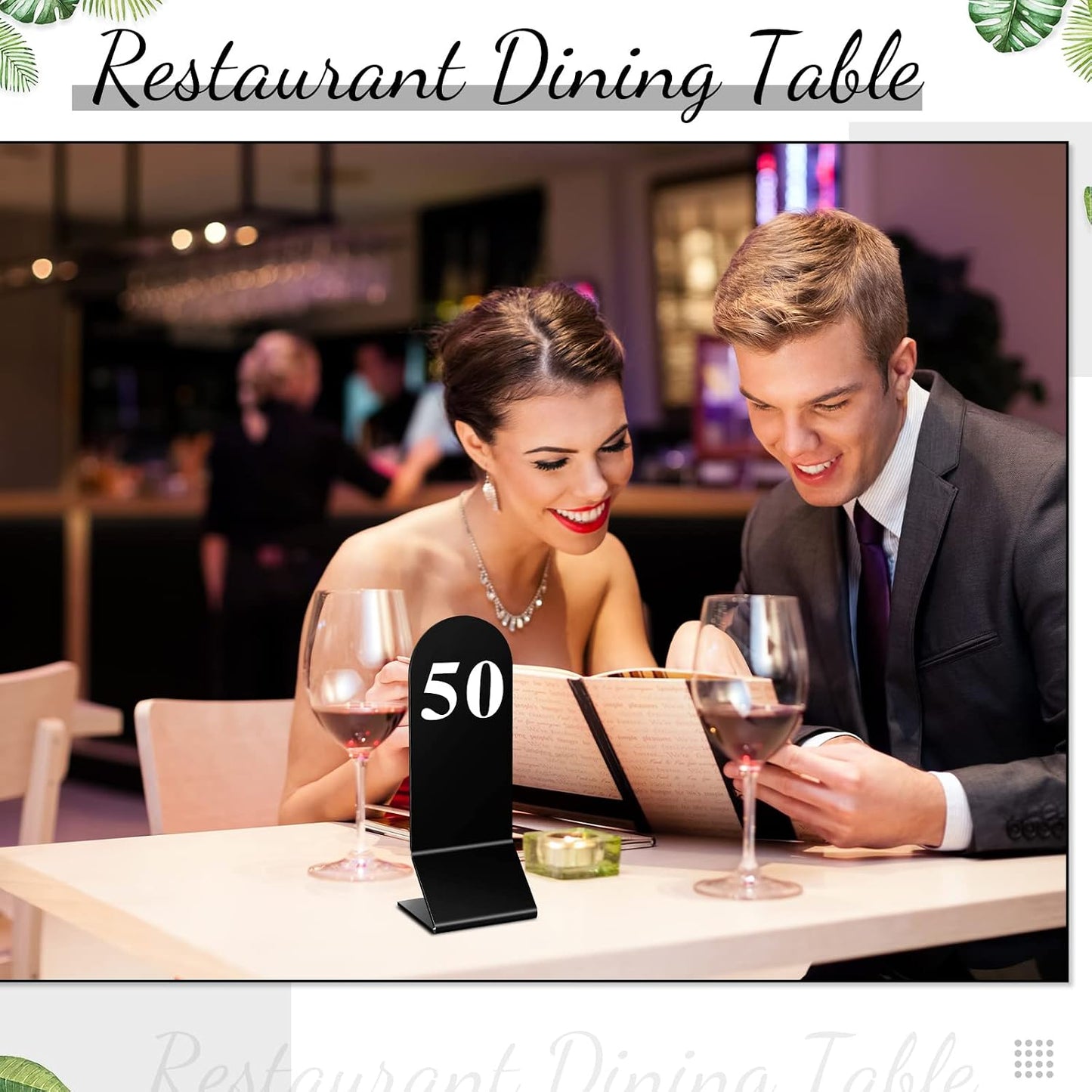 50 Pcs Acrylic Table Numbers 1-50 Double Sided Tent Cards,Black | Standing Tent Holders for Restaurant Seating and