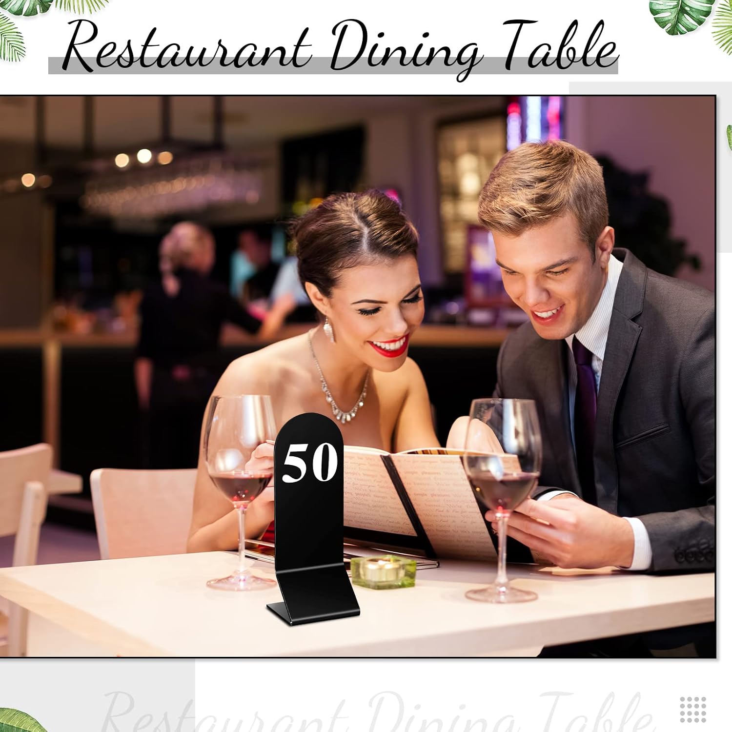 50 Pcs Acrylic Table Numbers 1-50 Double Sided Tent Cards,Black | Standing Tent Holders for Restaurant Seating and