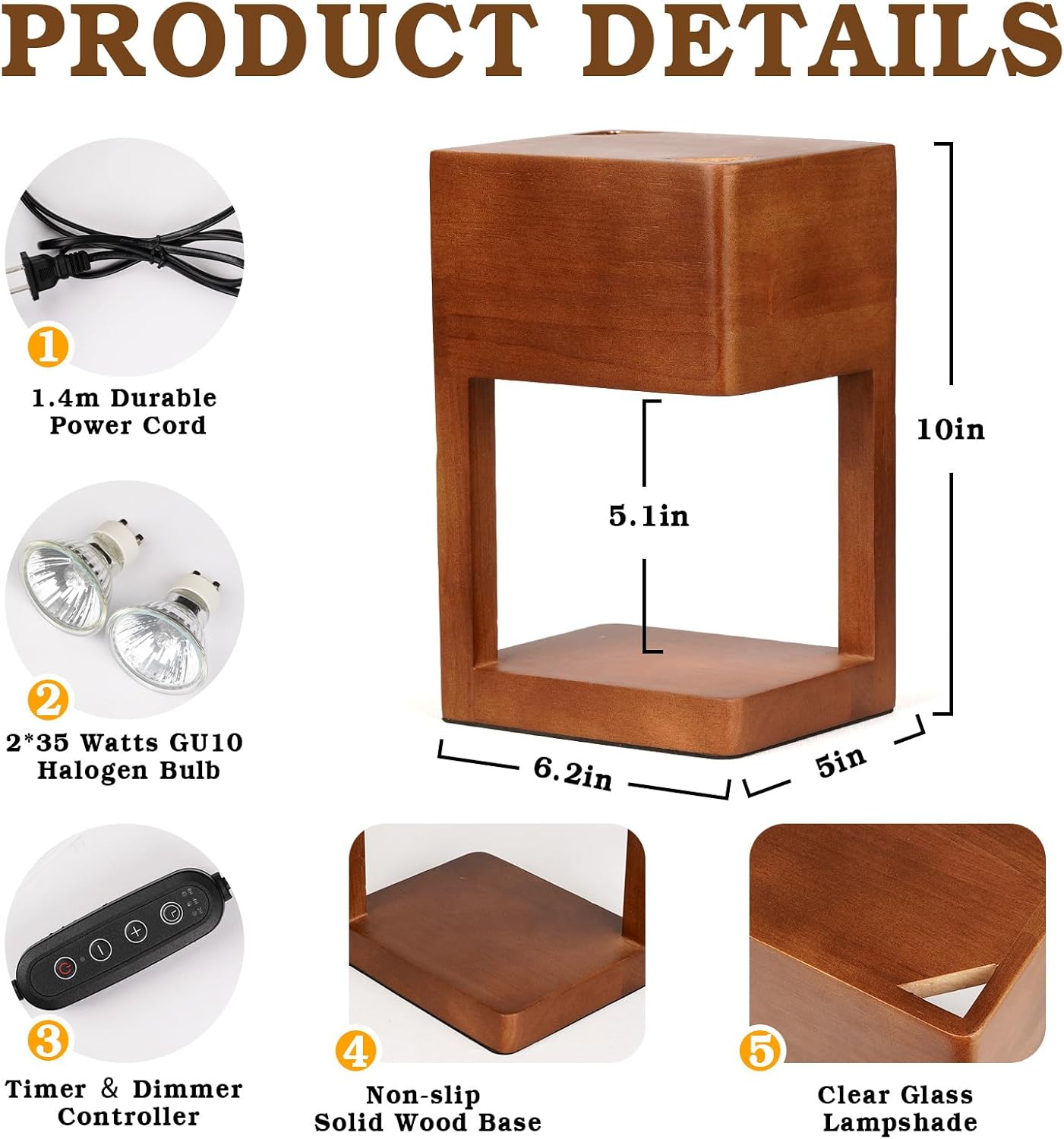 Candle Warmer Lamp Wood with Timer, Dimmable Electric Candle Lamp Warmer for Jar Candles, 2*35 Watt Bulb, Mothers Day