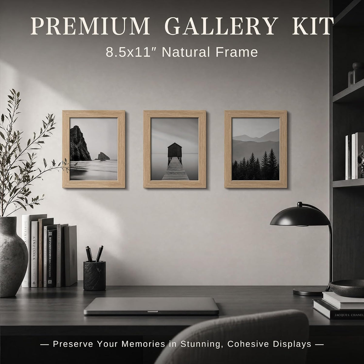 VCK 8.5 by 11 Picture Frame Set of 6, Elegant Oak Wood Photo Frame | 1.1in Wide Border, Tabletop/Wall Hanging, HD