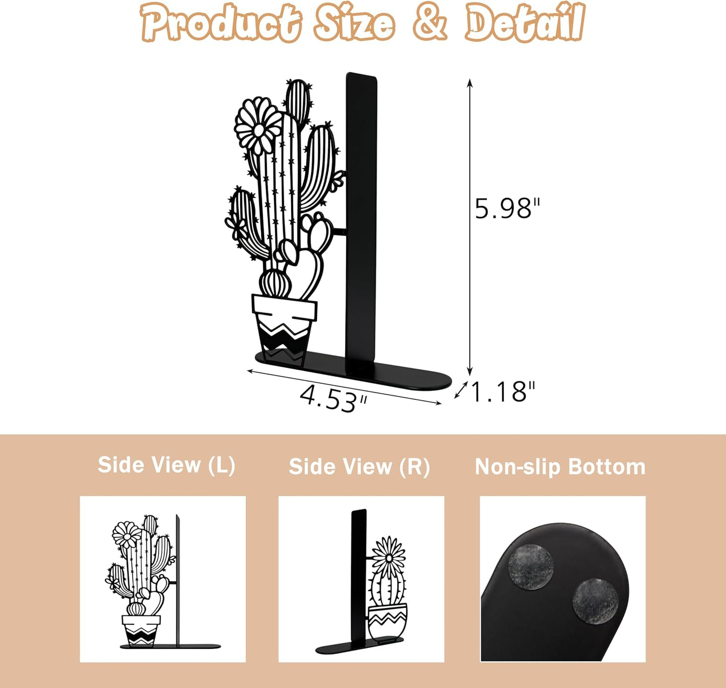 Metal Cactus Planter Book Ends / Black