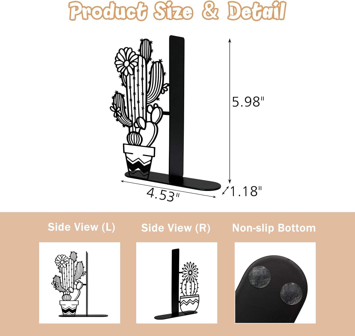 Metal Cactus Planter Book Ends / Black