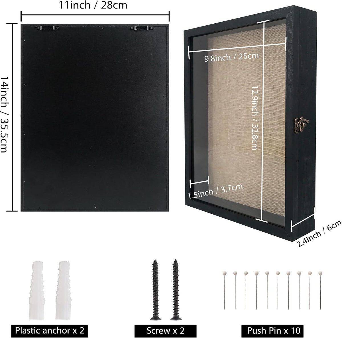 Large Shadow Box Frame 11x14 Display Case Black Graduation Keepsakes Box | Hinged Front Open Door with Tempered Glass