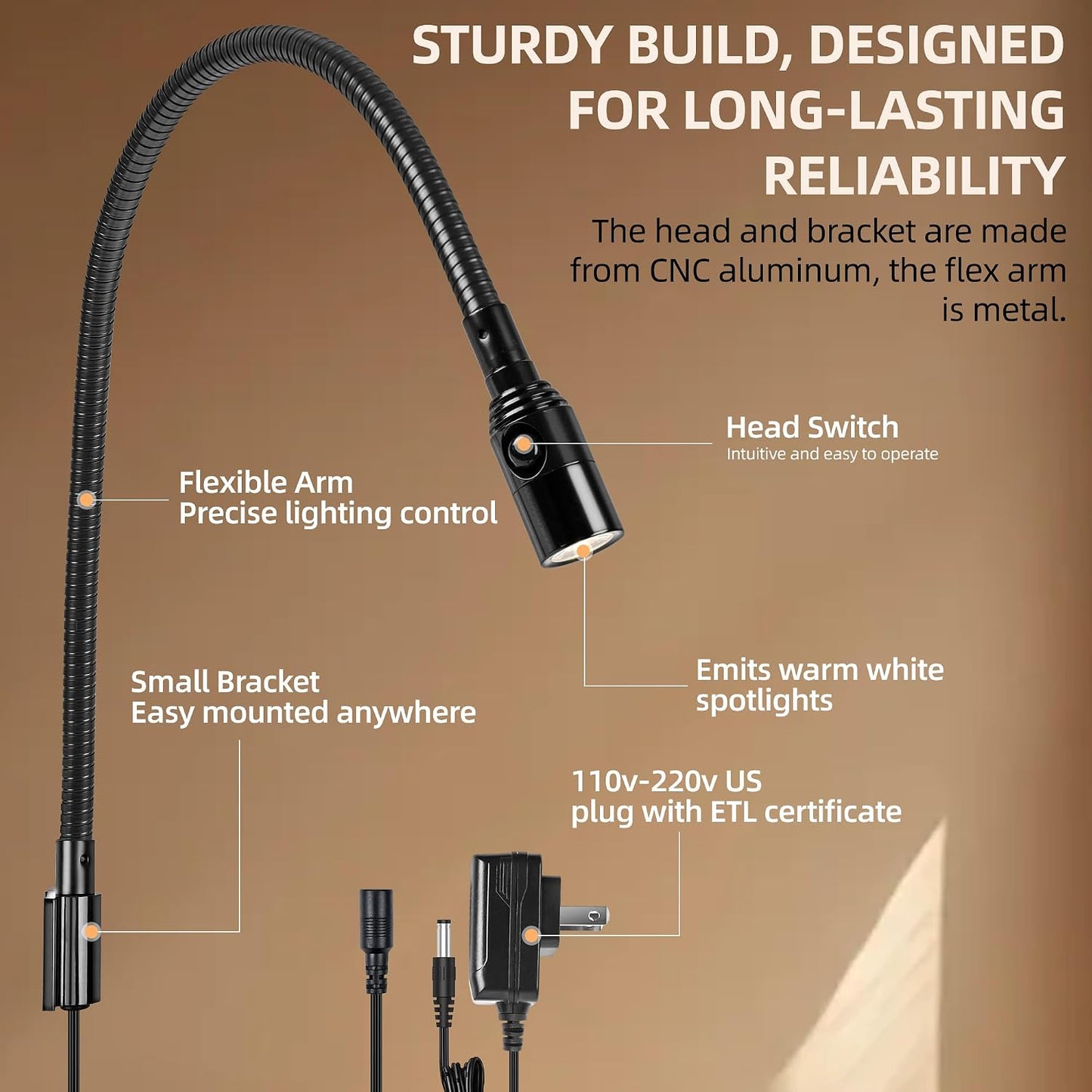 Reading LED Light Bedside Wall Mount Adjustable Gooseneck Black | Reading Lights | Flexible Gooseneck Lamp, Perfect