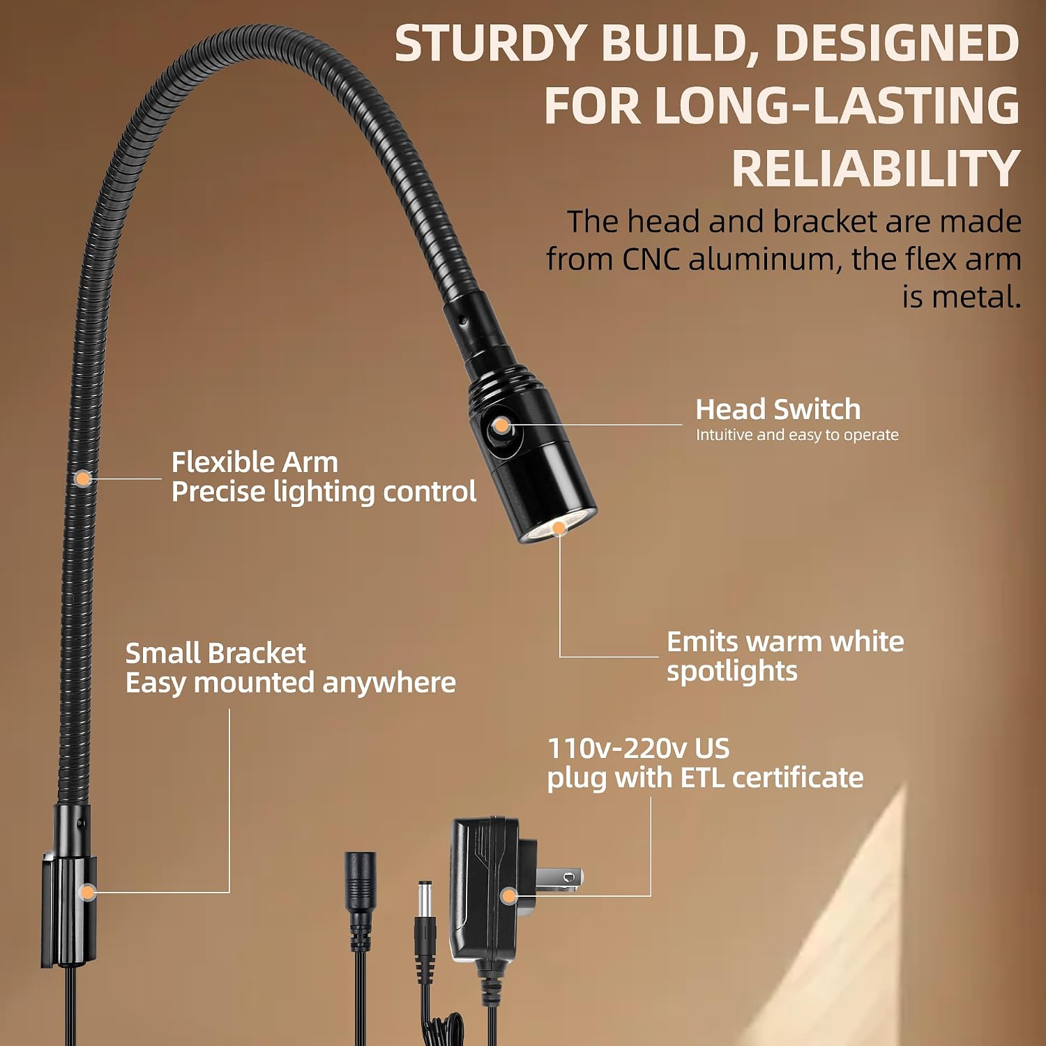 Reading LED Light Bedside Wall Mount Adjustable Gooseneck Black | Reading Lights | Flexible Gooseneck Lamp, Perfect