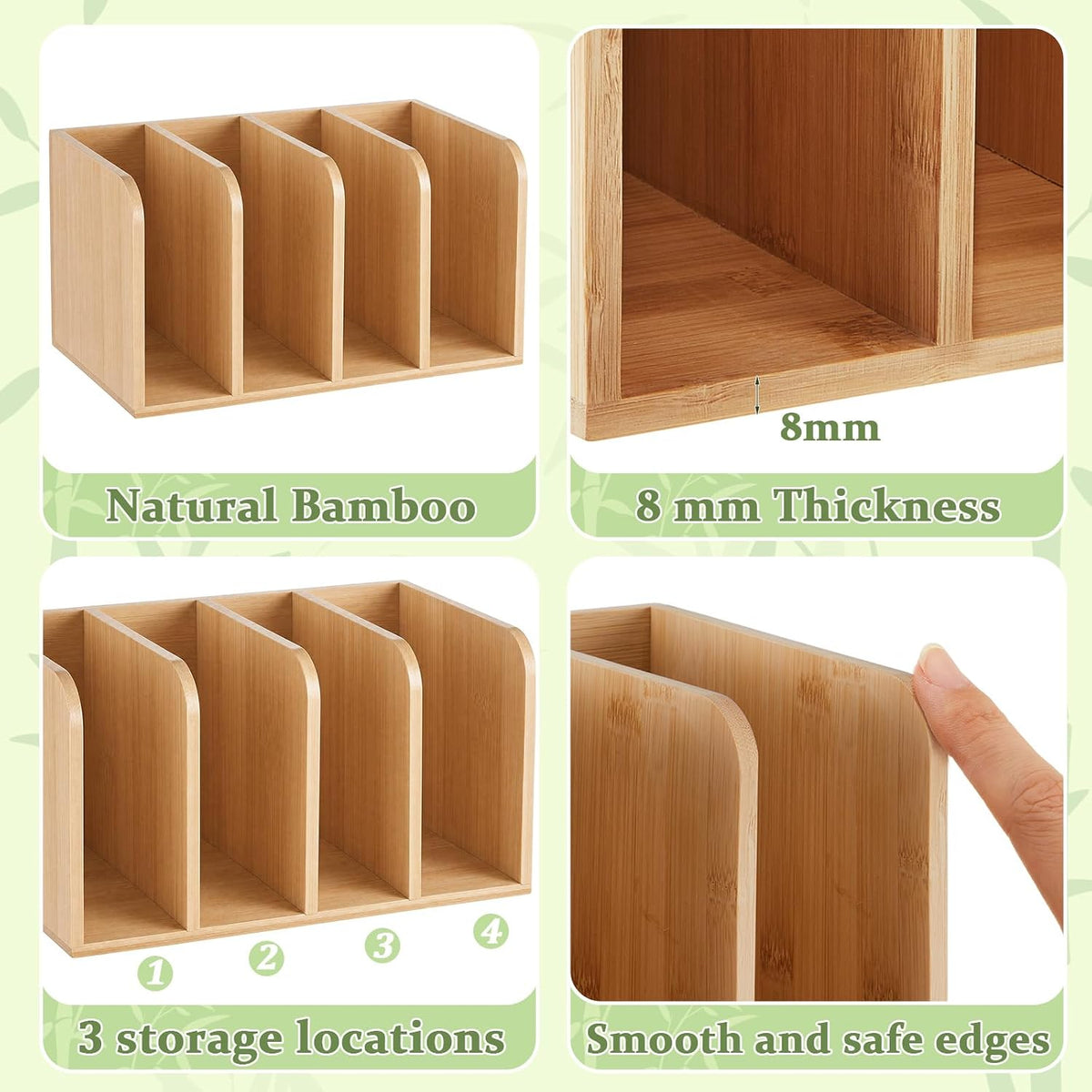 Novabright 4-slot Bamboo Wooden Magazine File Holder Desk Organizer, 4 Vertical Compartments Workspace Sorters for
