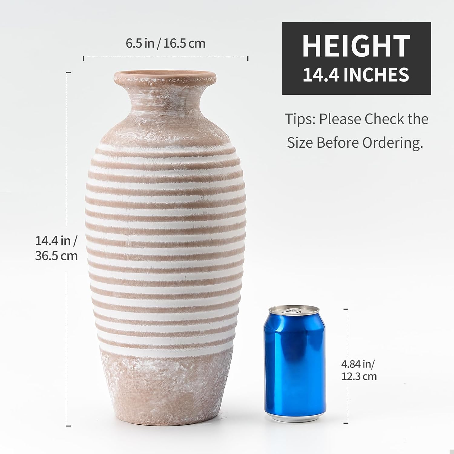 Large Ceramic Rustic Vase / Khaki / 14.4 / 14.4 Inch