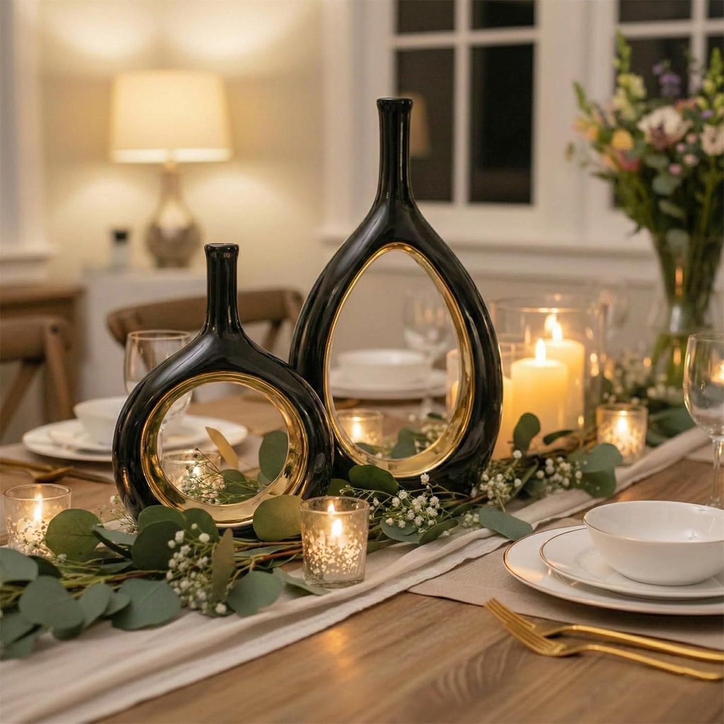 Vase Ceramic Black Vases Home Decor / Black and Gold