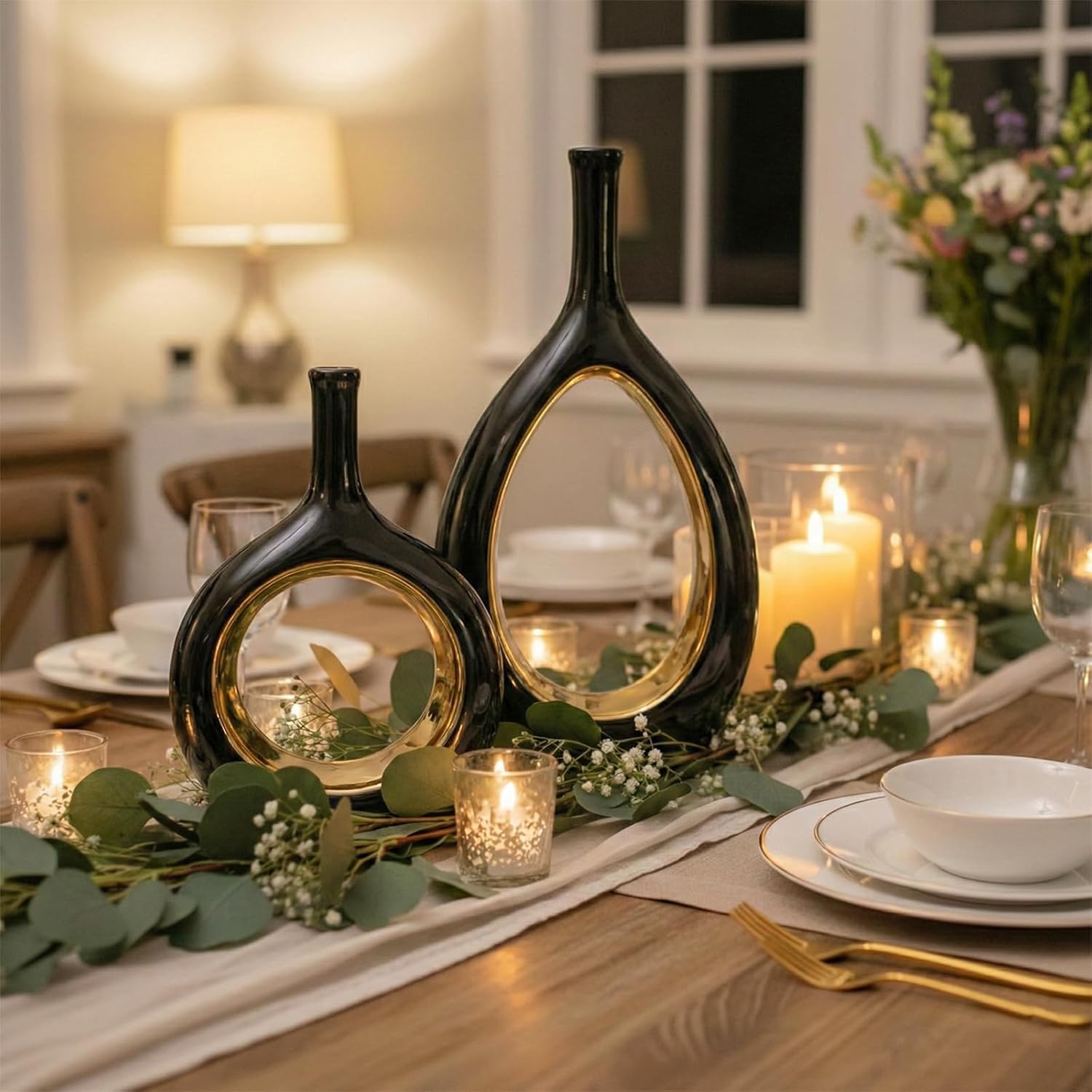 Vase Ceramic Black Vases Home Decor / Black and Gold