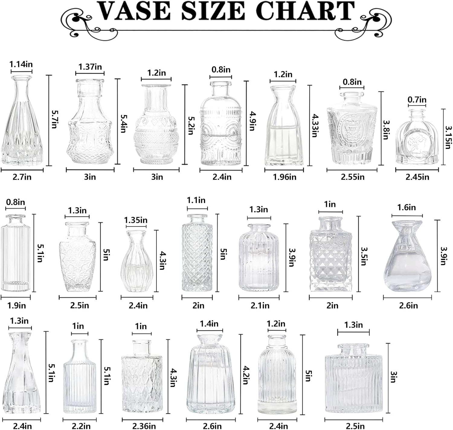 Glass Bud Vases / 20 Transparent Colors / Set of 20