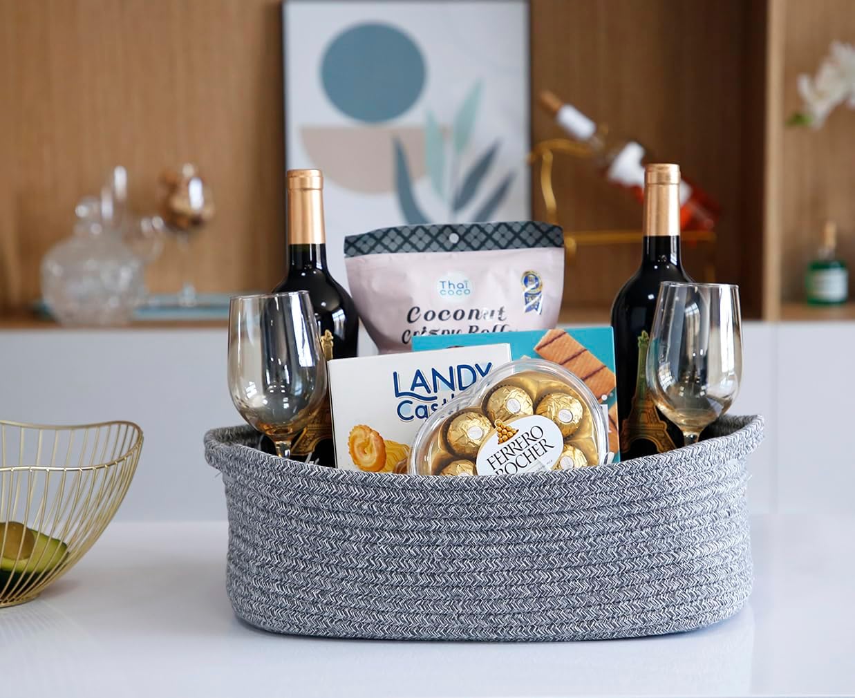 Woven Cotton Rope Storage Basket / Grey