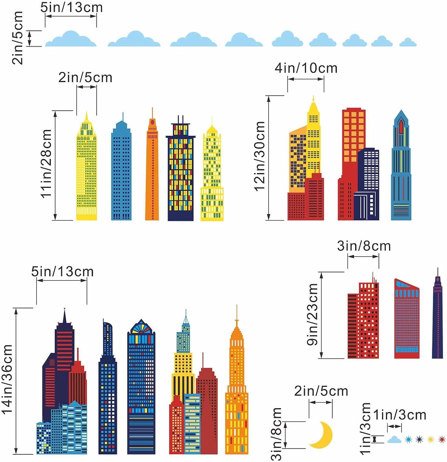 Colorful City Skyline Wall Stickers / Large
