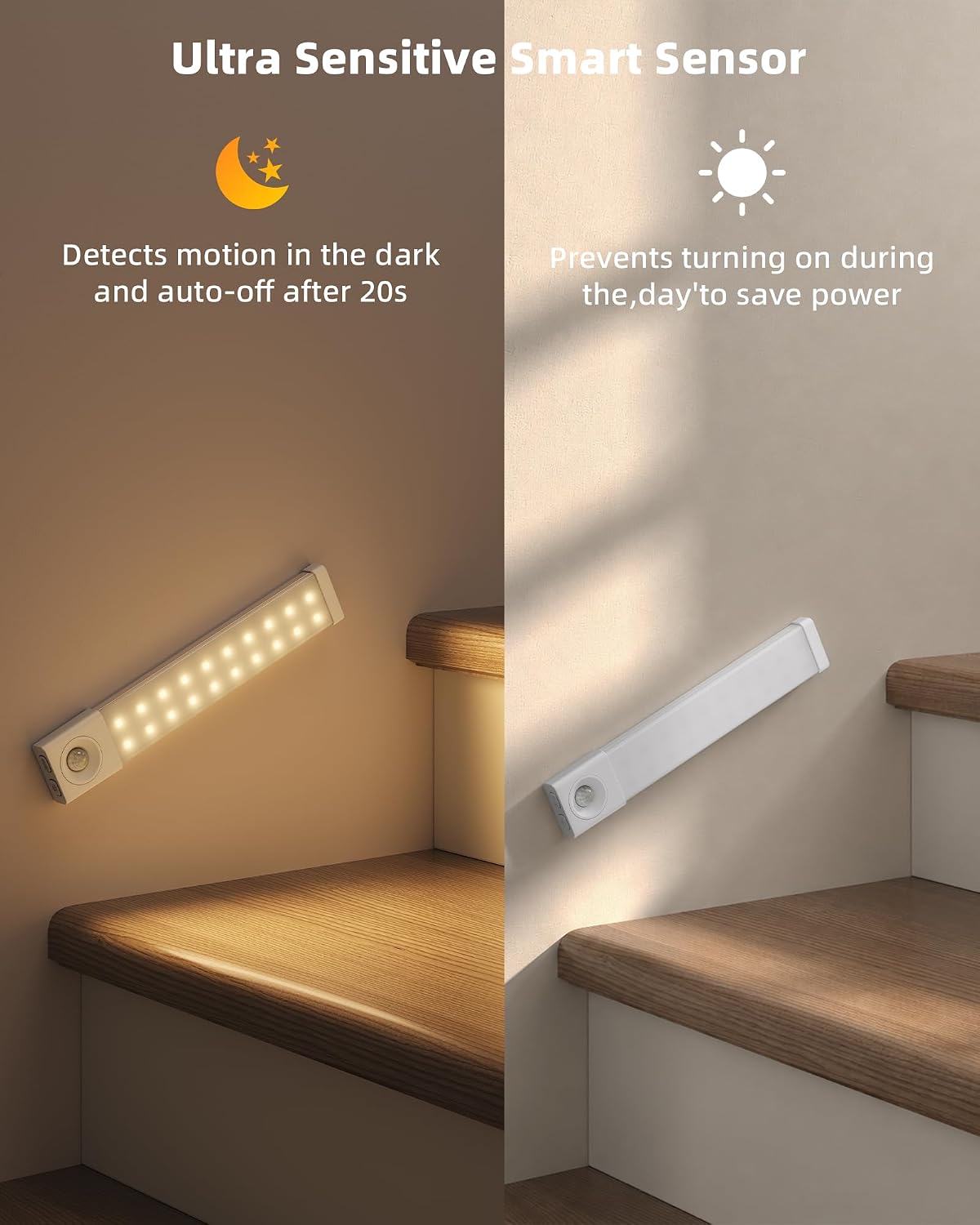 EZVALO 6 Pack 8 inch Under Cabinet Lighting with Charging Station, Rechargeable Motion Sensor Lights, Wireless Magnetic