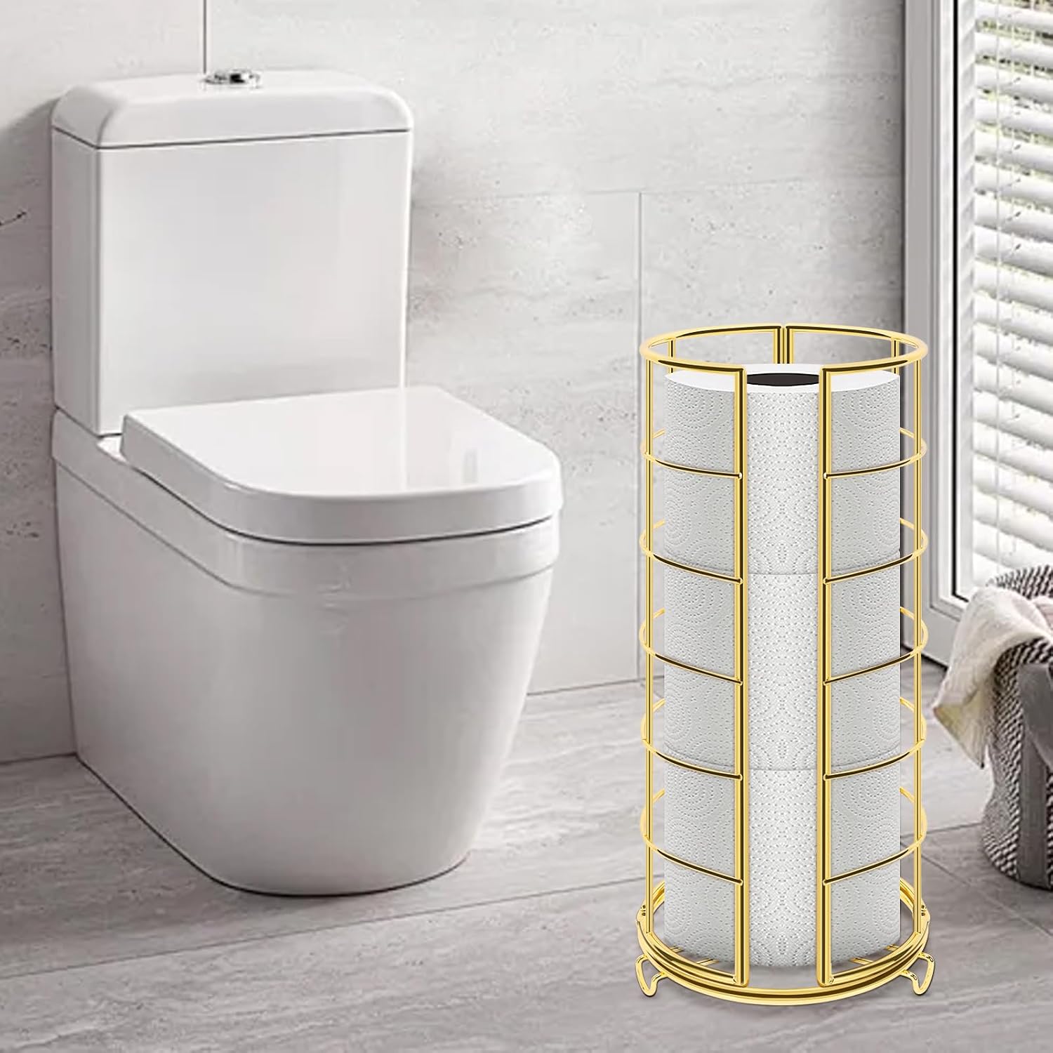 NearMoon Toilet Paper Organizer Stand, Free Standing 3 Rolls Tissue Storage, Metal Bathroom Accessory, Rustproof Toilet