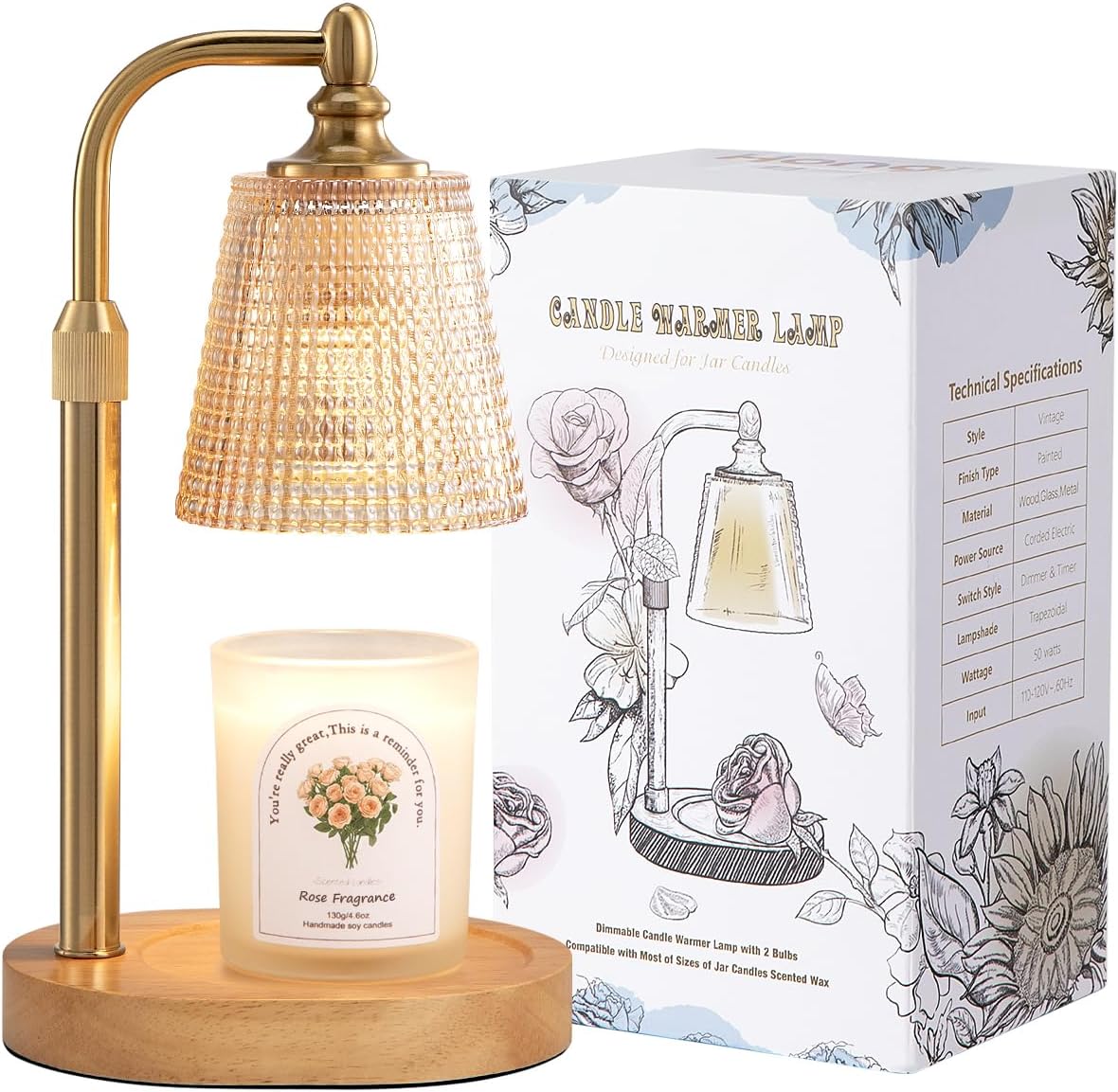 Candle Warmer Lamp with Timer,Birthday Gifts for Women Mom Home Decor | Adjustable Height Dimmable,Office Dorm Bedroom